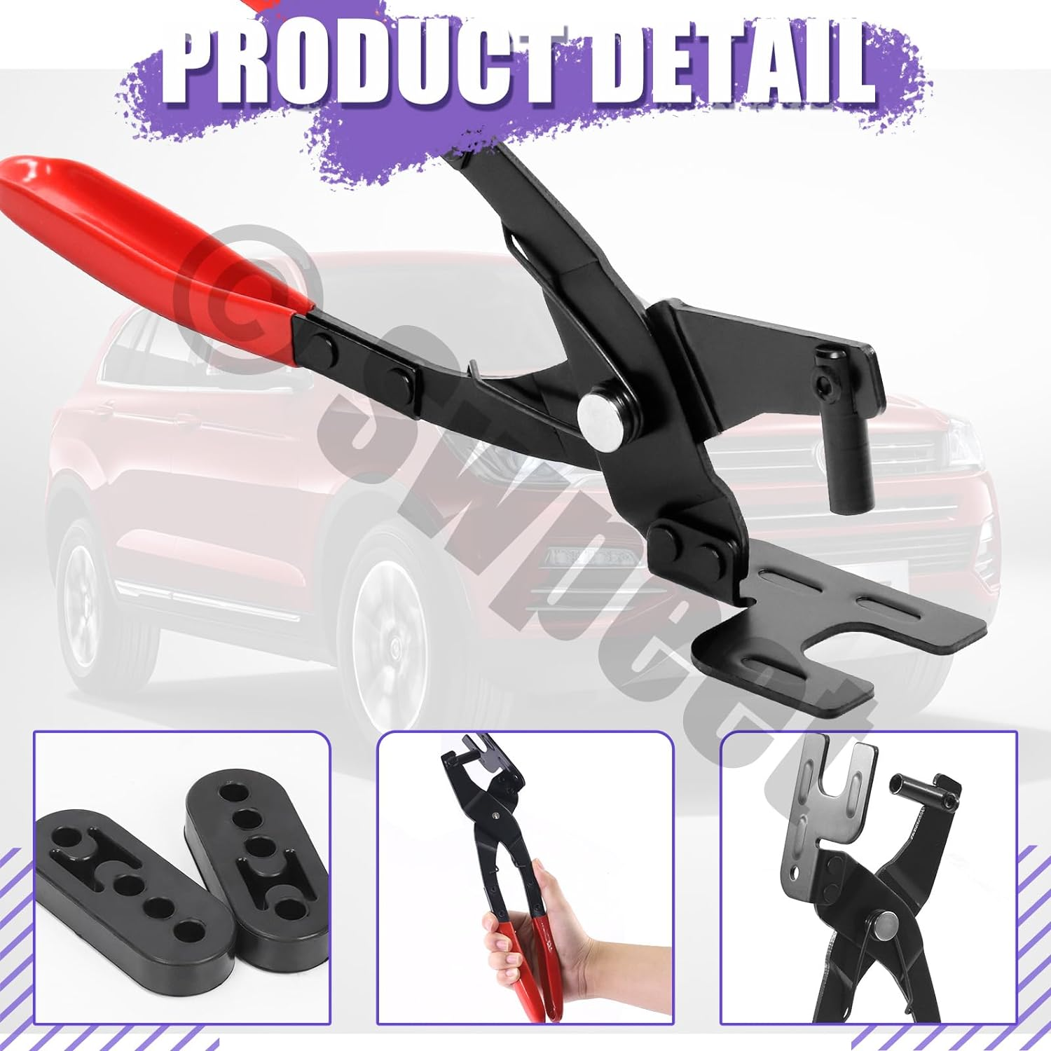 Swpeet 3Pcs 10 Inch Exhaust Hanger Removal Pliers and 4 Hole Exhaust Hanger Rubber Set, Universal Exhaust Insulators Muffler Hangers Removal Tool, 25 Degree Offset for Access in Hard to Reach Place image number 6