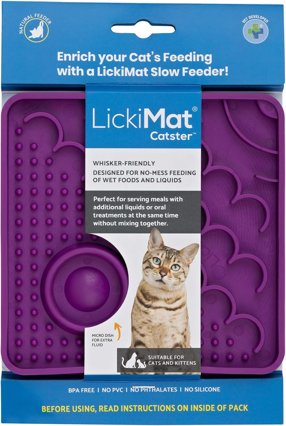 Lickimat Catster Combo Slow Feeder with Micro Dish - Enhance Hydration - Ideal for All Cats and Kittens - Promotes Healthy Eating and Engagement - Innovative Cat Feeding Solution - Pink image number 6