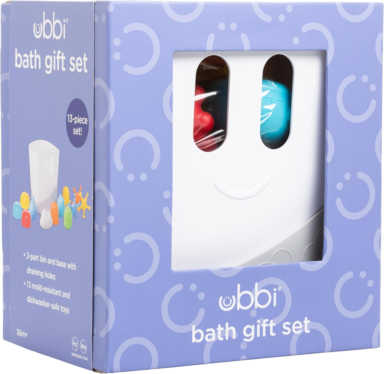 Ubbi Baby Bath Time Essential Gift Set, Includes Drying Bin and 11 Bath Toys, Dishwasher Safe, White image number 1