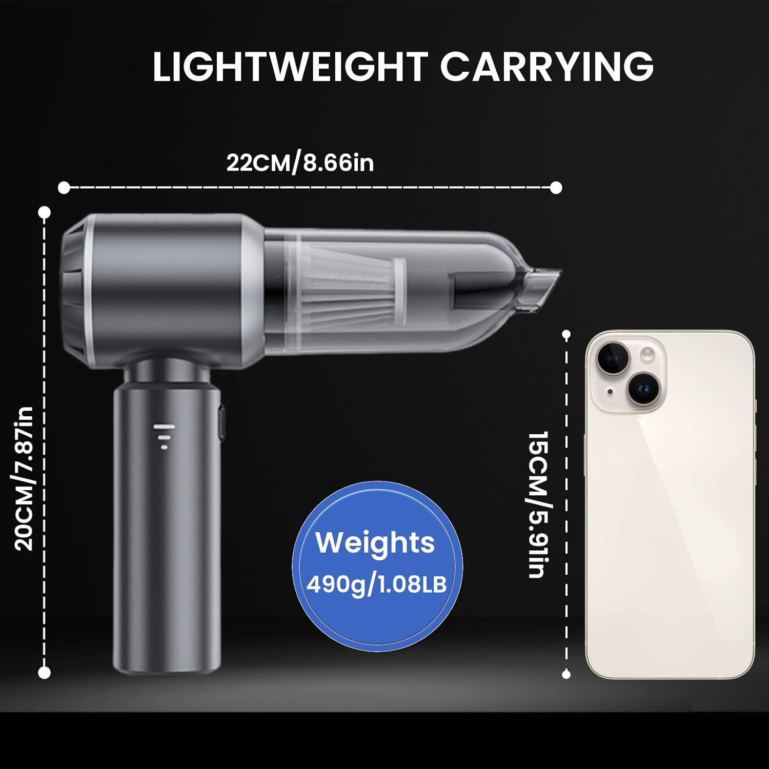 Cordless Car Vacuum Cleaner, 21000PA Handheld Vacuum Cleaner, Rechargeable High Power Suction Vacuum Cleaner with 3 Gear Adjustment, Portable Vacuum Cleaner for Home, Office, Kitchen, Cars, Sofa, Pet image number 1