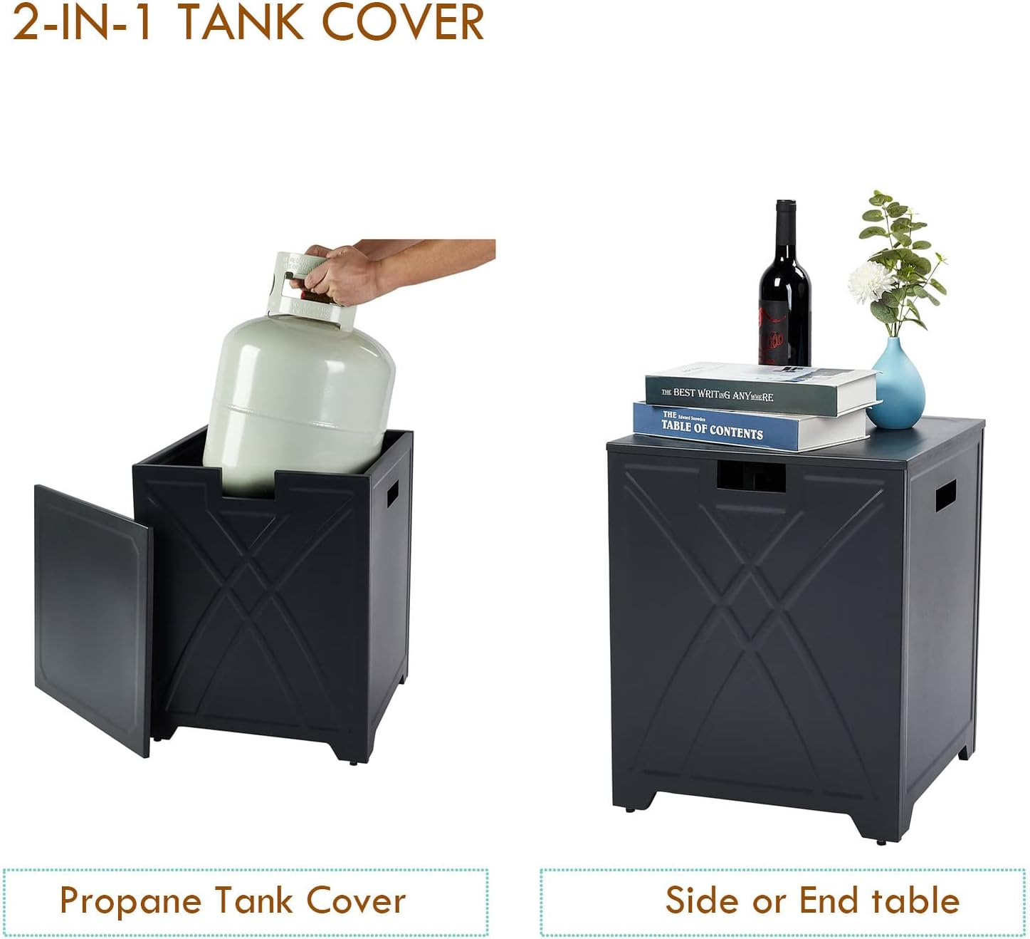Propane Tank Cover Table, Square Propane Tank Holder Hideaway for 20 Lb Propane Tanks, Gas Tank Storage Side Table - Carbon Gray image number 3