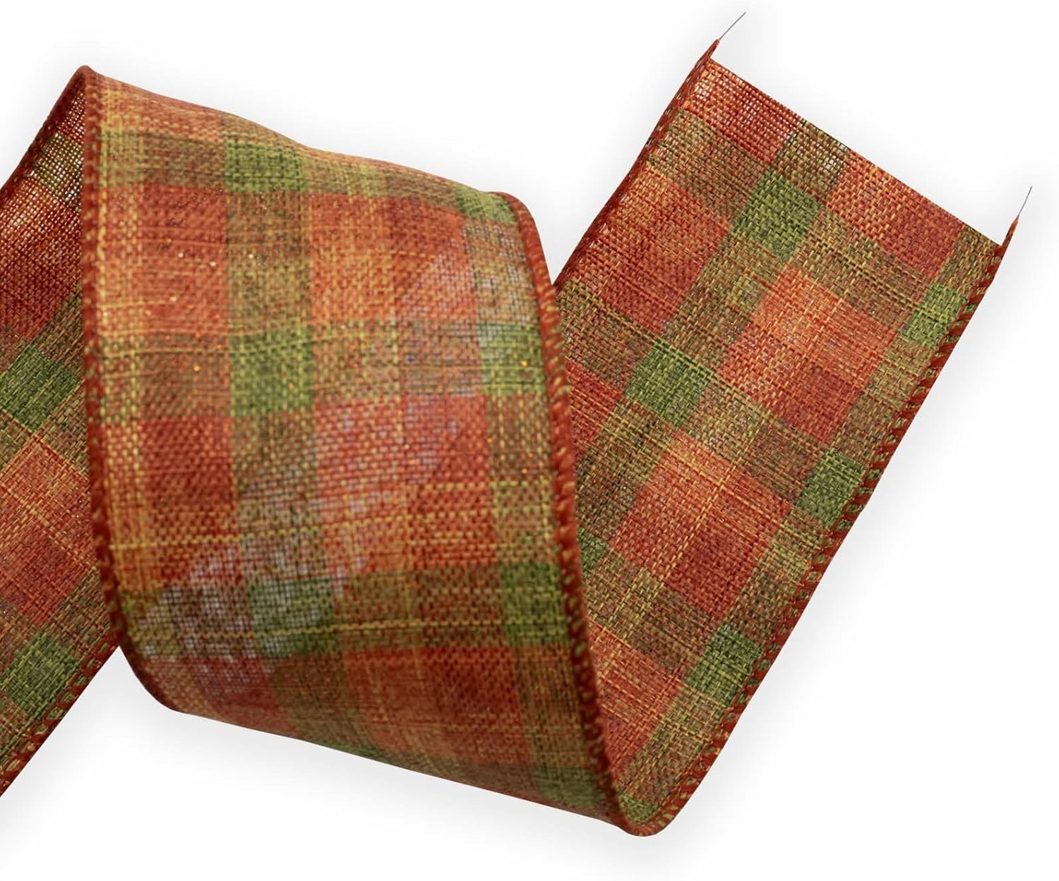 HATIANGE Fall Burlap Wired Ribbon Orange Plaid Autumn Harvest Ribbon Wired Edge Wrapping Ribbon for Wreath Floral Bows Craft Decor, 2-1/2 Inch X 11Yards image number 2