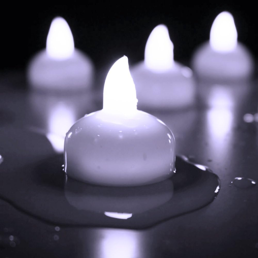 Novelty Place 12Pcs Waterproof Flameless Floating Tealights, LED Floating Candles Cool White Flickering Tea Lights - Battery Operated Candles Decoration for Wedding, Christmas, Party, Pool, Pond image number 1