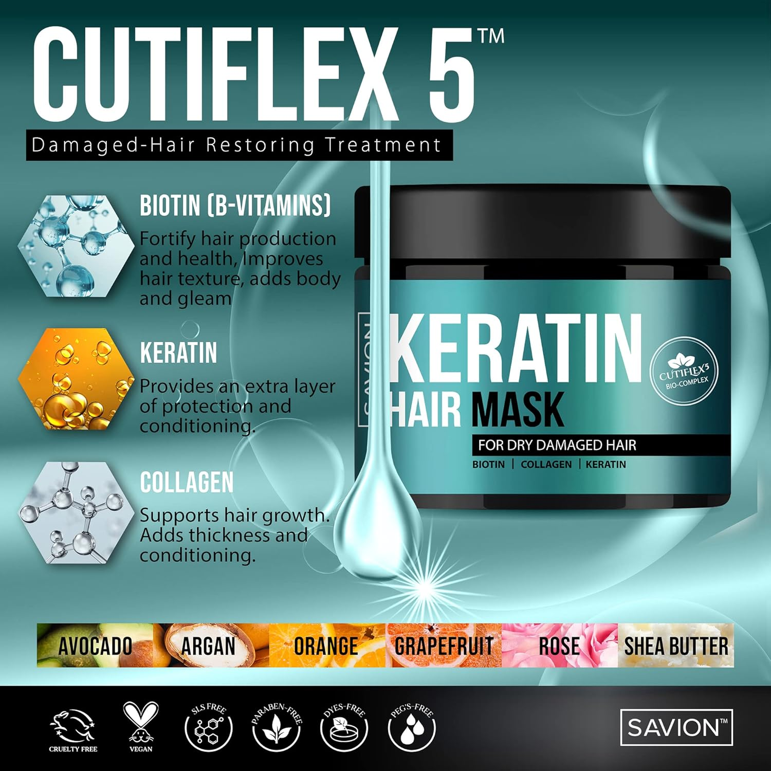 Savion Keratin Complex Hair Treatment Mask for Deep Repair Damaged Hair Root and Dry Damaged Hair image number 2