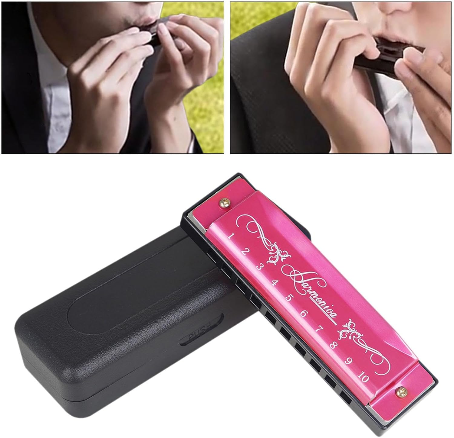 Harmonica Gifts Deluxe Harmonica 10 Holes 20 Melodies C Key for Home Stage Performance Men Kids Player, Rose Gold - Gold image number 2