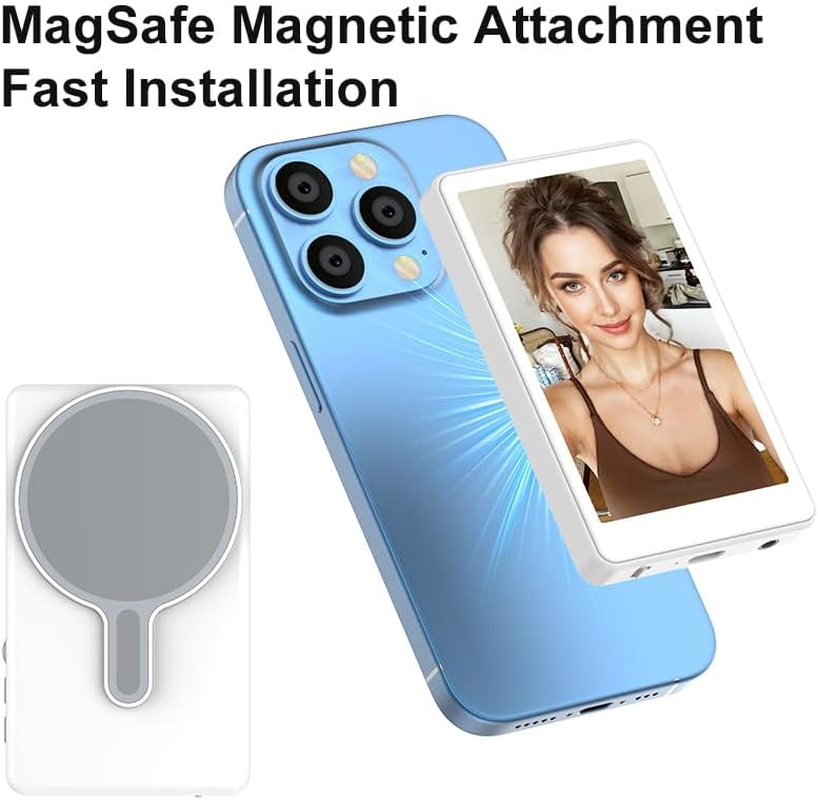 Vlog Selfie Monitor Screen for Phone, Magnetic Phone Vlog Selfie, Wireless Screen Mirroring for Magsafe, Back Camera Monitor for Live Stream Tiktok, Compatible with Iphone & Android -Gray image number 5