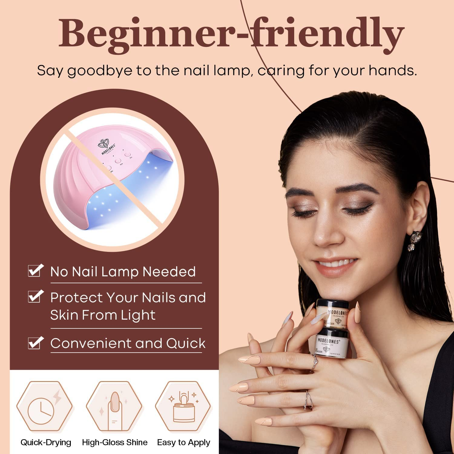 Modelones 10 Pcs Dip Powder Nail Kit Starter, 4 Colors Brown Nude Skin Tones Neutral Dipping Nails Kit with 15Ml Base Top Coat Activator Liquid Set and Nail Tools, Dip System Kit No Lamp Needed Saving Time DIY Manicure Salon Extension Kit image number 2