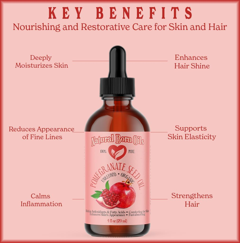 8Oz Pomegranate Seed Oil, 100% Pure and Natural, Organic and Rich in Antioxidants for Supple, Soft Skin and Hair - Includes Pump & Flip Cap image number 1