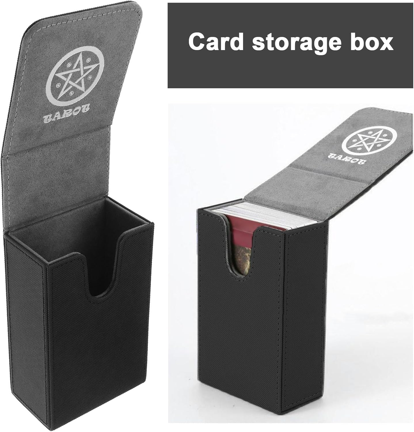 Emagtech Tarot Card Case Card Deck Box PU Leather Card Storage Box Magnetic Closure Single-Sleeved Cards Box Protect Cards Solid Black image number 6