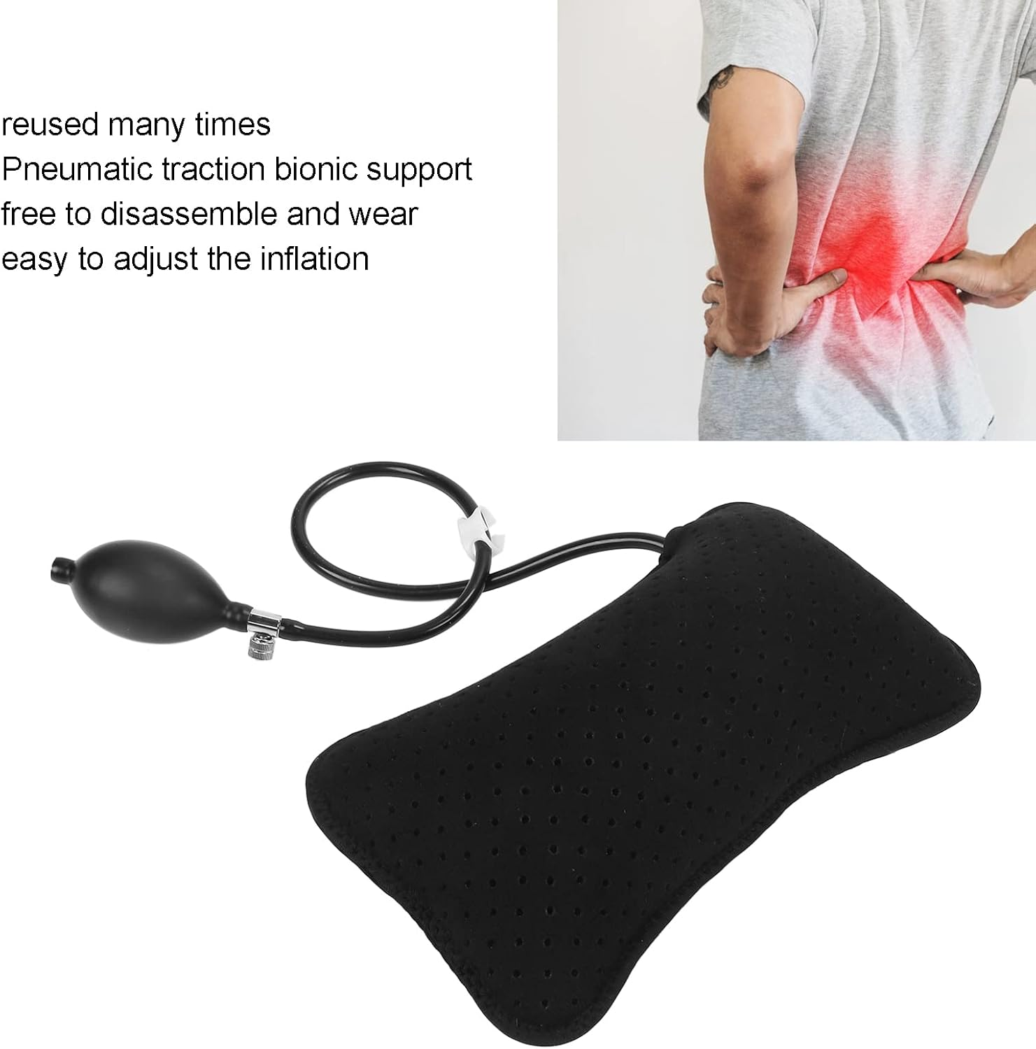 Inflatable Lumbar Support Pillow With, Portable Washable Adjustable Backrest Cushion for Car, Office Chair, Home, Travel, Camping