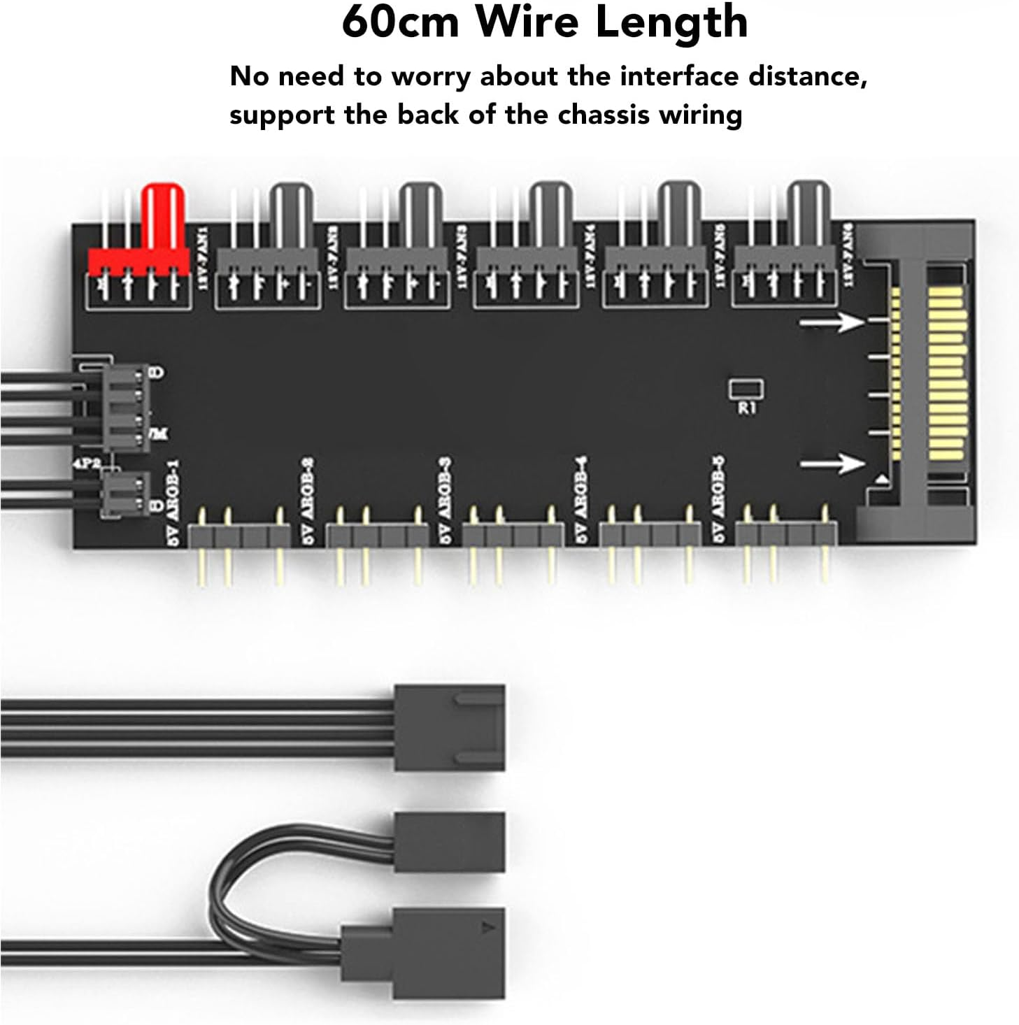 2 in 1 ARGB PWM Hub for Computer Chassis, Powered Fan Hub Fan Splitter with Speed Control, Power Supply image number 2