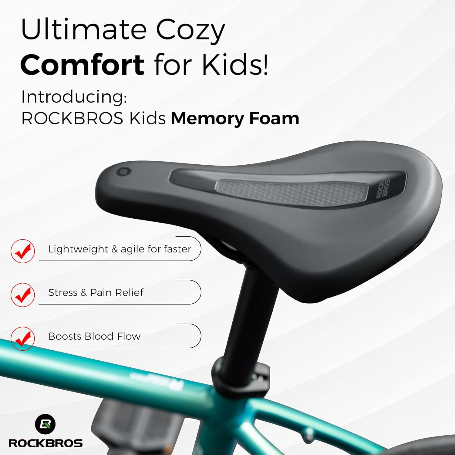 ROCKBROS Kids Bike Saddle Youth Replacement Bike Seat Kids Bicycle Seat with Ergonomic Design -3 Zone Concept - Waterproof, Enhance Young Little Riders for BMX, MTB & Road 16" to 24" image number 5