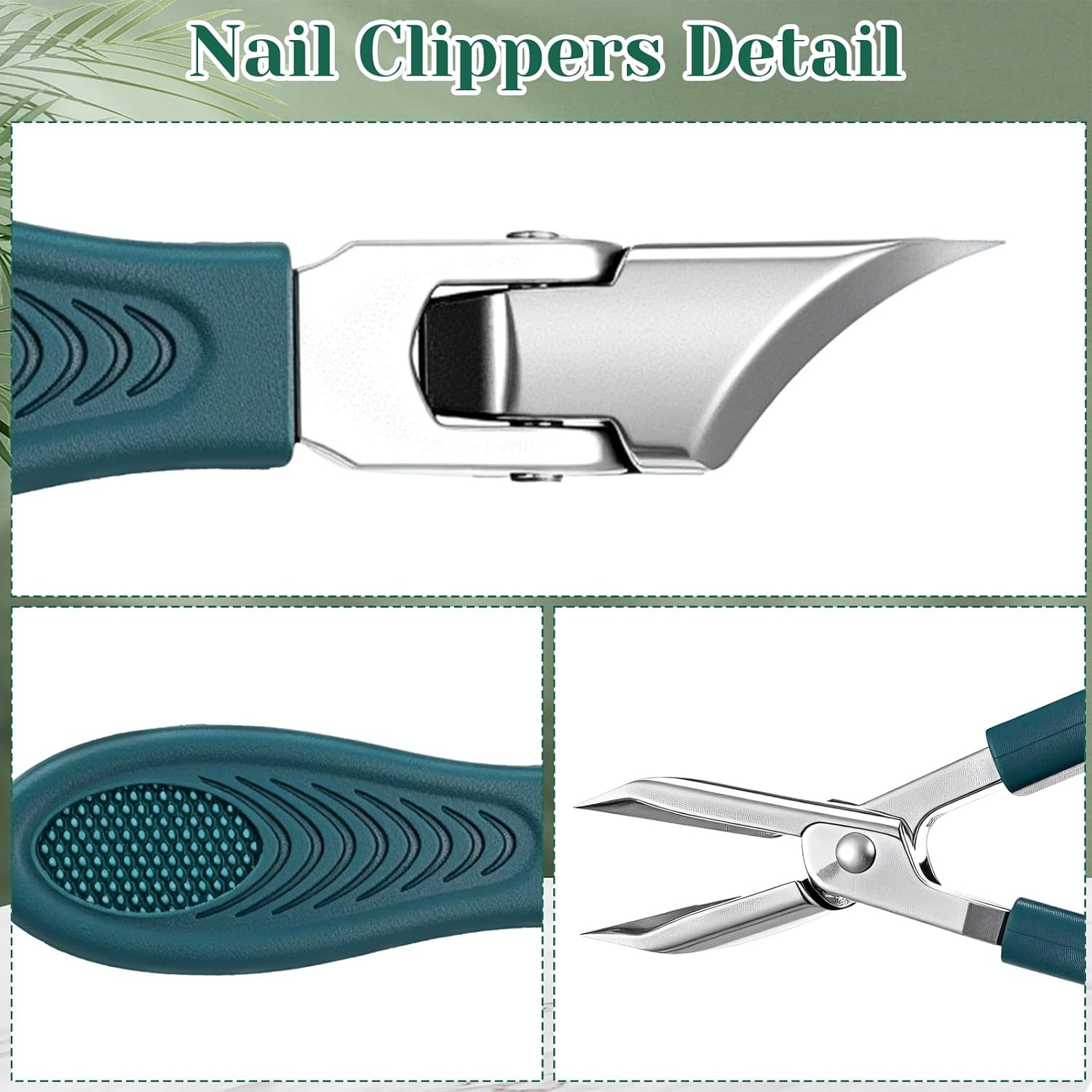 Splashproof 25&deg; Beveled Edge Nail Clippers 3-Piece Set Wide Jaw Opening Anti-Splash Slanted Nail Clipper Long Handle for Women Men Thick and Ingrown Nails Seniors Ingrown Toenail Care image number 2