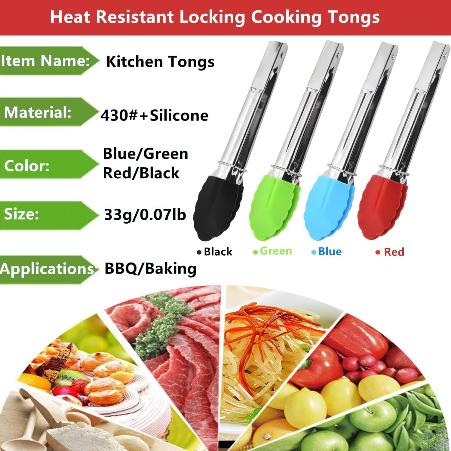 Mini Kitchen Tongs with Silicone Tips,Silicone Serving Tongs of 3 Set,7 Inch Non-Stick Small Tongs with Stainless Steel Silicon Handles, Heat Resistant Tongs for Cooking, Serving (Multi-Color) image number 2