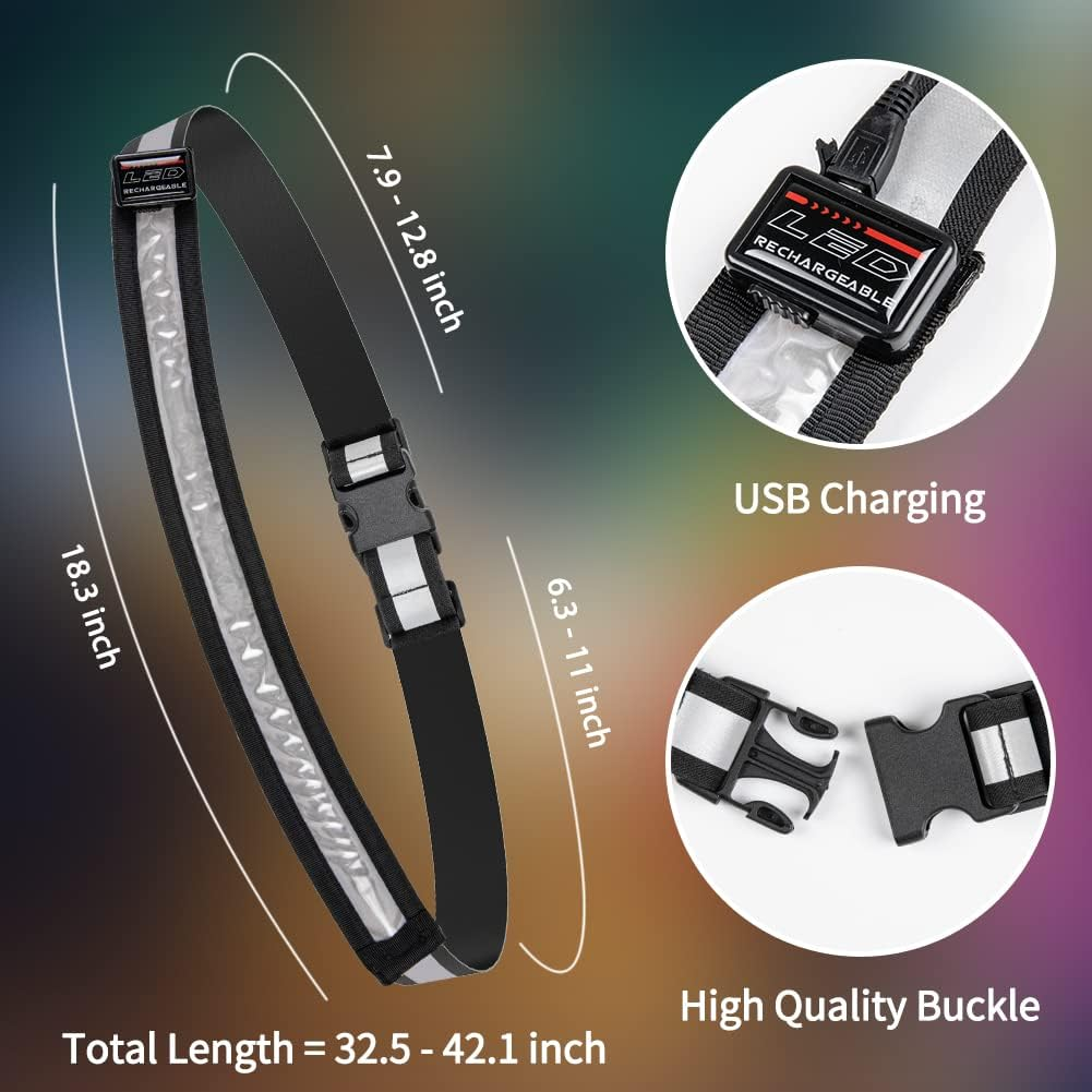 LED Reflective Running Gear,High Visibility Reflective Belt Sash with Safety Light,Usb Rechargeable Adjustable Size Night Reflective Accessories for Night Outdoor Running Walking image number 2