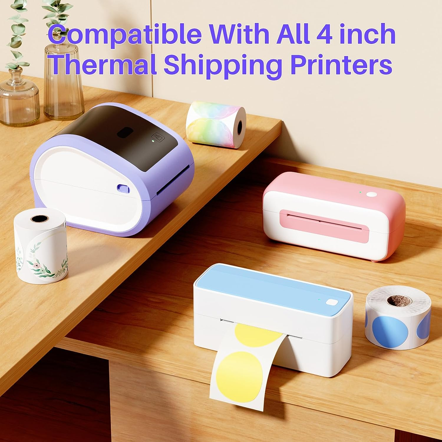 Phomemo Circle Labels- 2" Thermal round Multi Color Label for Barcode Label, DIY Logo Design, Small Business, Pink/Blue/Purple/Mint Green Compatible with Most of Shipping Label Printers, 400Pcs/Roll image number 4