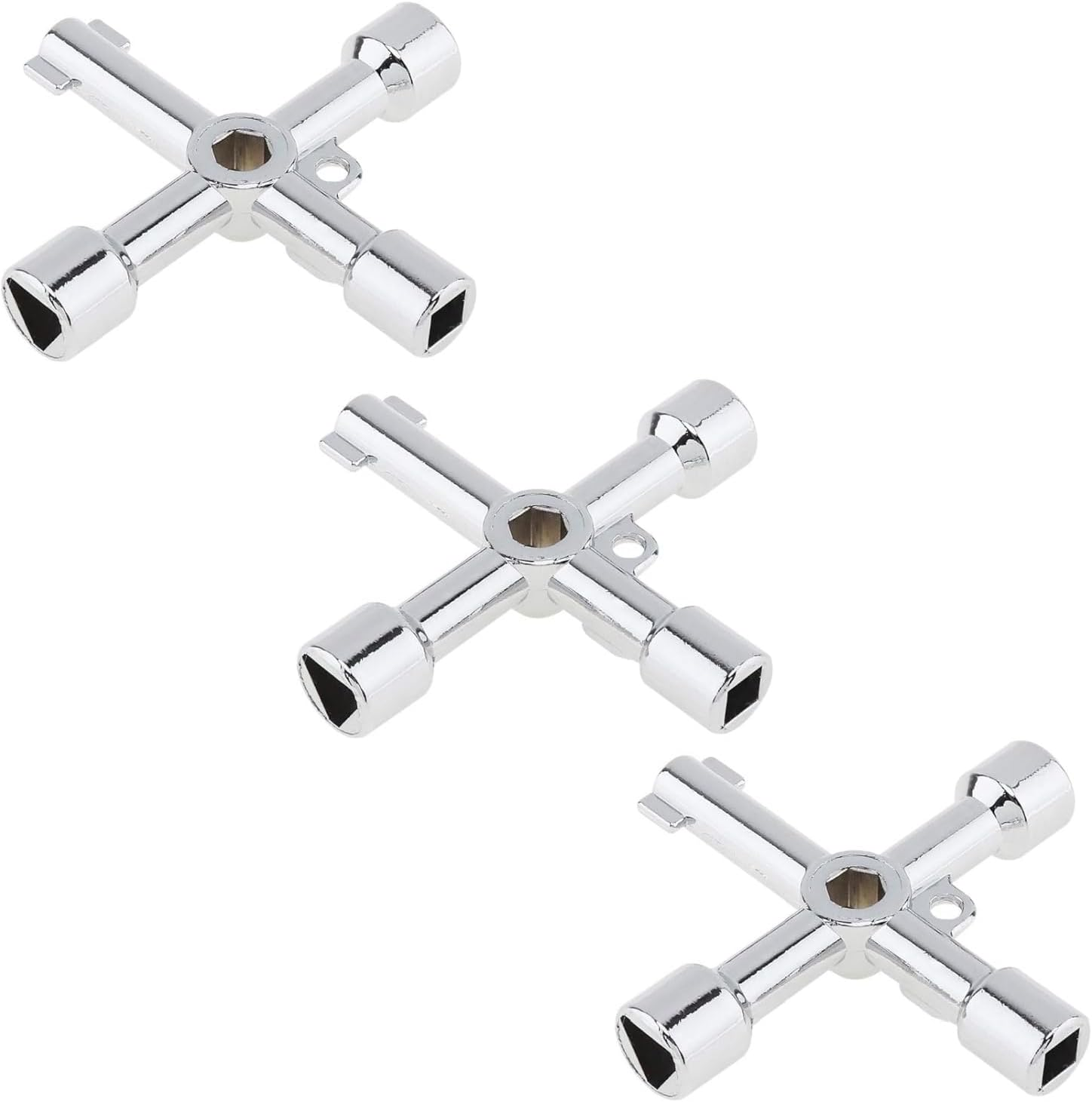 Shoyisenka 3 Pieces of 4-Hole Universal Cross Key - Multi-Function Pipe Wrench, Gas Meter Electric Cabinet Key, Silver Valve Tool. image number 2