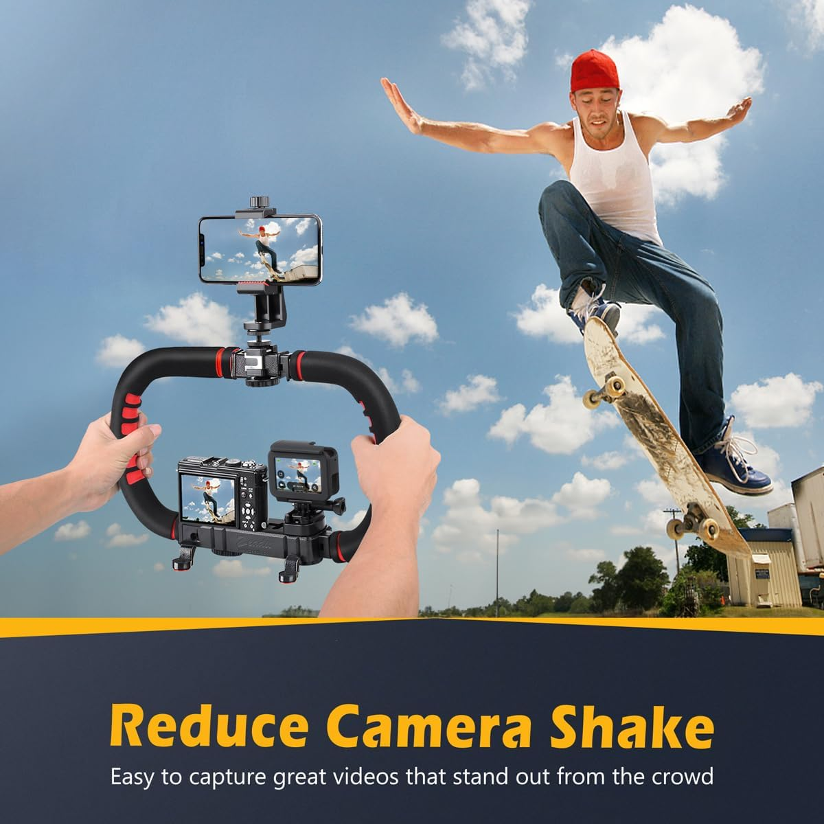 Zeadio Camera Smartphone Stabilizer, Handle Grip Handheld Video Rig with Carrying Case, for All Camera DSLR Camcorder Action Camera and All Smartphones image number 6