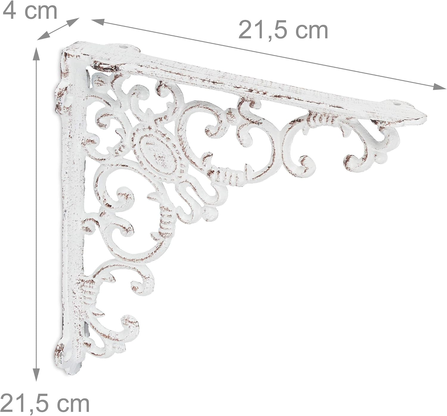 Relaxdays 2X Shelf Brackets, Cast Iron, Rack Support, Vintage Motif, HWD: 21.5 X 4 X 21.5 Cm, Angle for Shelves, White image number 6