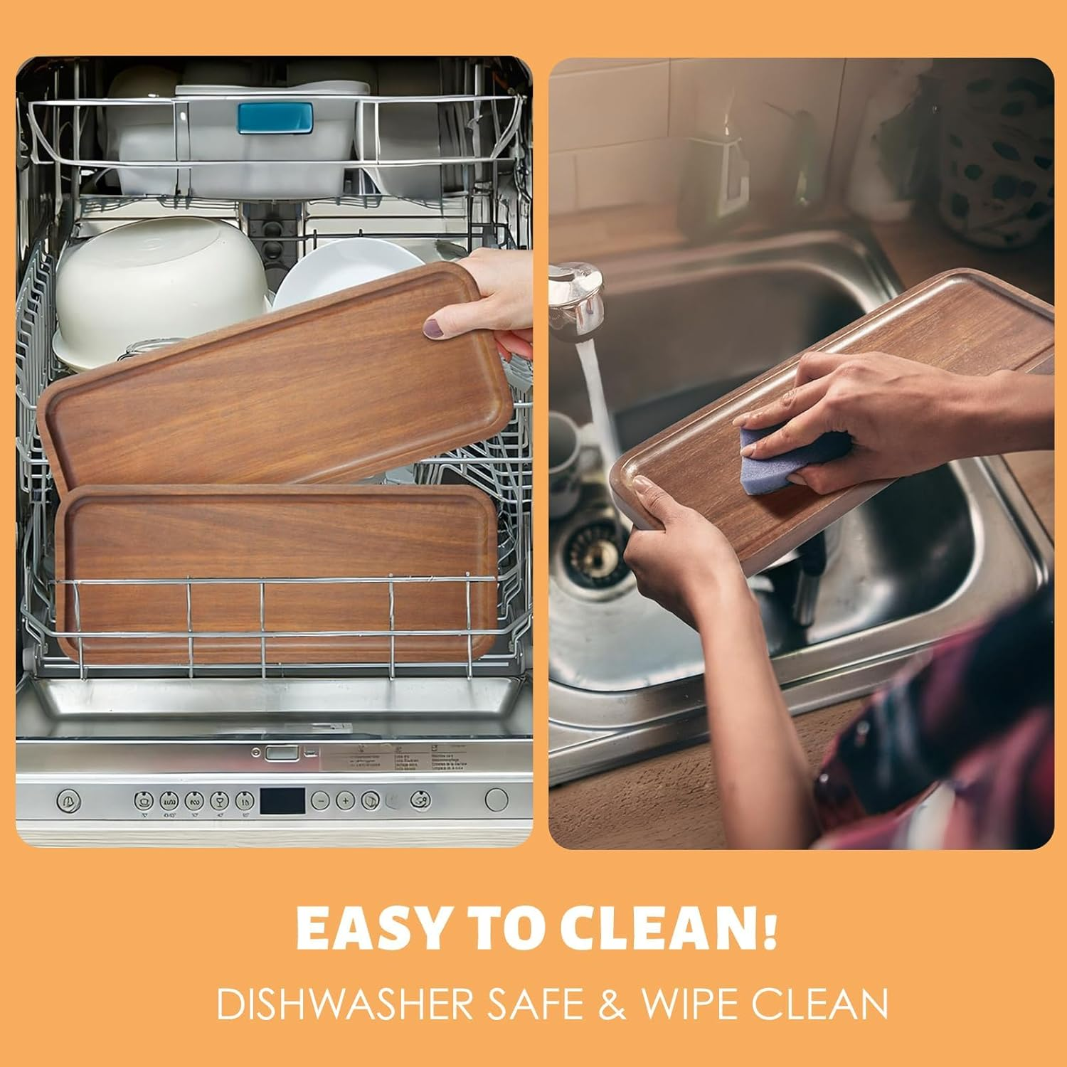 Solid Acacia Wood Serving Trays and Platters - Wooden Mini Charcuterie Boards, Rectangle Small Cheese Board for Food, Bathroom, Home Decor, Kitchen Counter, (25.5X14 CM, 1 Pack) K01 image number 2