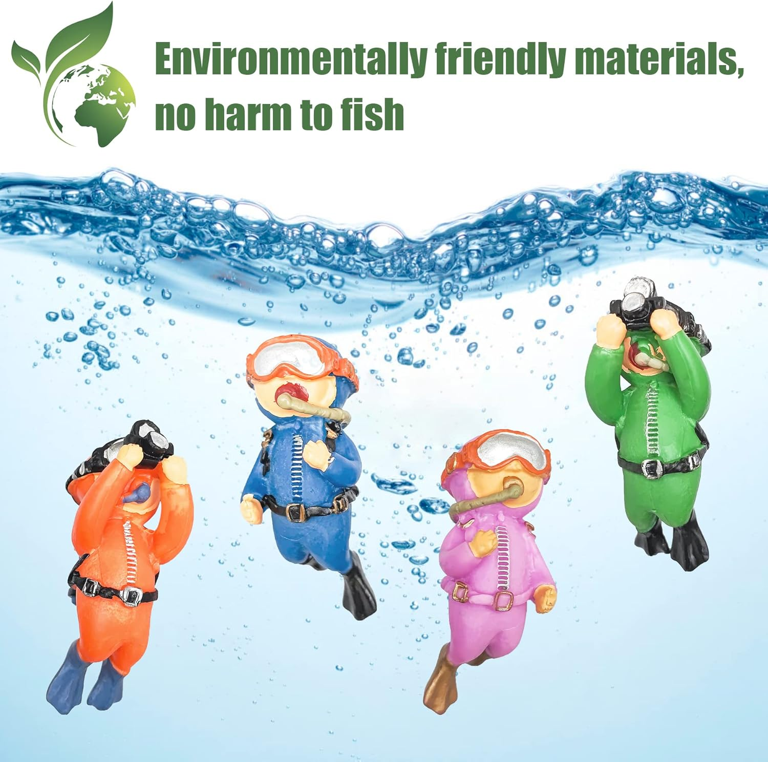 Philbinden 4 Pack Floating Fish Tank Decorations，Cute Little Diver Aquarium Decoration Cartoon Fish Playmate with Floating Device Fish Tank Accessories image number 5