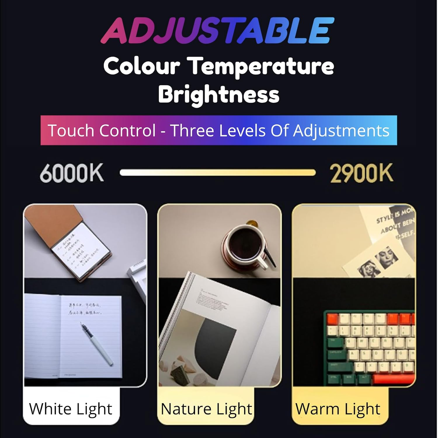 Computer Monitor Lamp Bar, 7 Color RGB Asymmetric Optical Touch Dimming Screen Monitor Light Bar, Eye Caring Timer Reading LED Lamp for Curved Screen image number 4