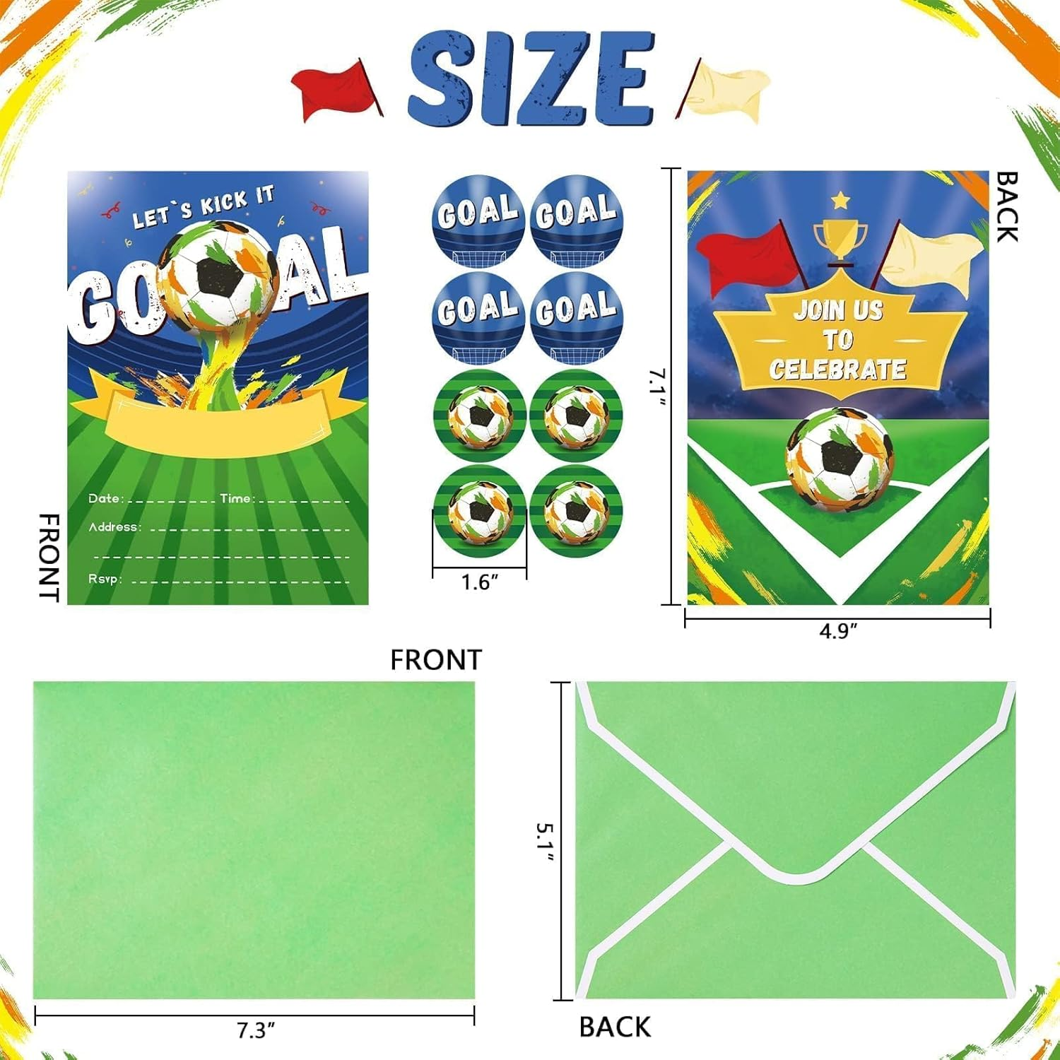 WERNNSAI 24 Set Soccer Birthday Invitations with Envelopes - Soccer Ball Birthday Party Supplies for Kids Boys Football Sport Blank Party Invites Cards with Goal Stickers for Baby Shower Celebration image number 2