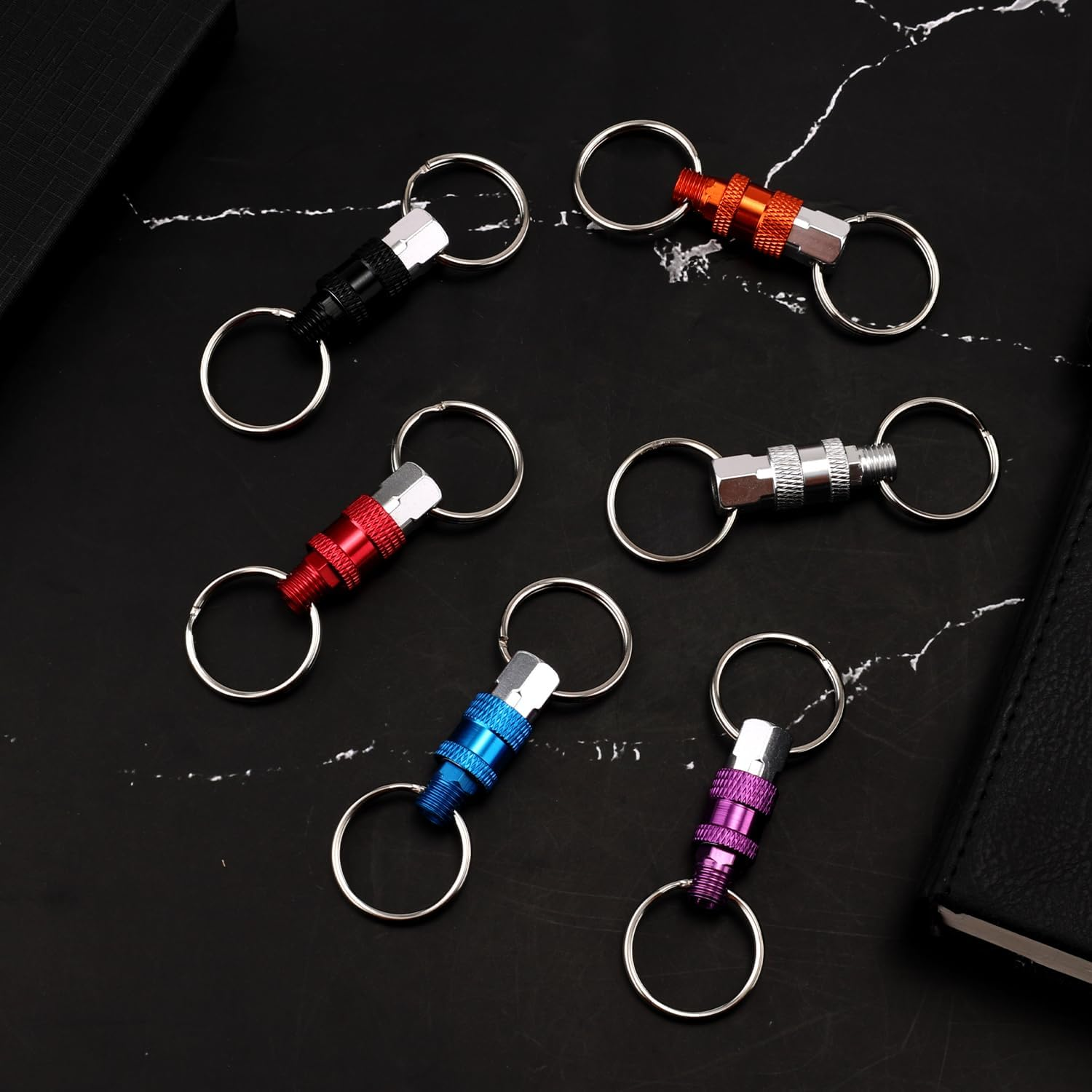 6 Pack Pull Apart Keychain, Quick Release Keychain Aluminum Keychain with 2 Split Rings Chain Separate Detachable Key Rings Quick Release Disconnect Keyrings Convenient Accessory Gift (Mixed Color), image number 1