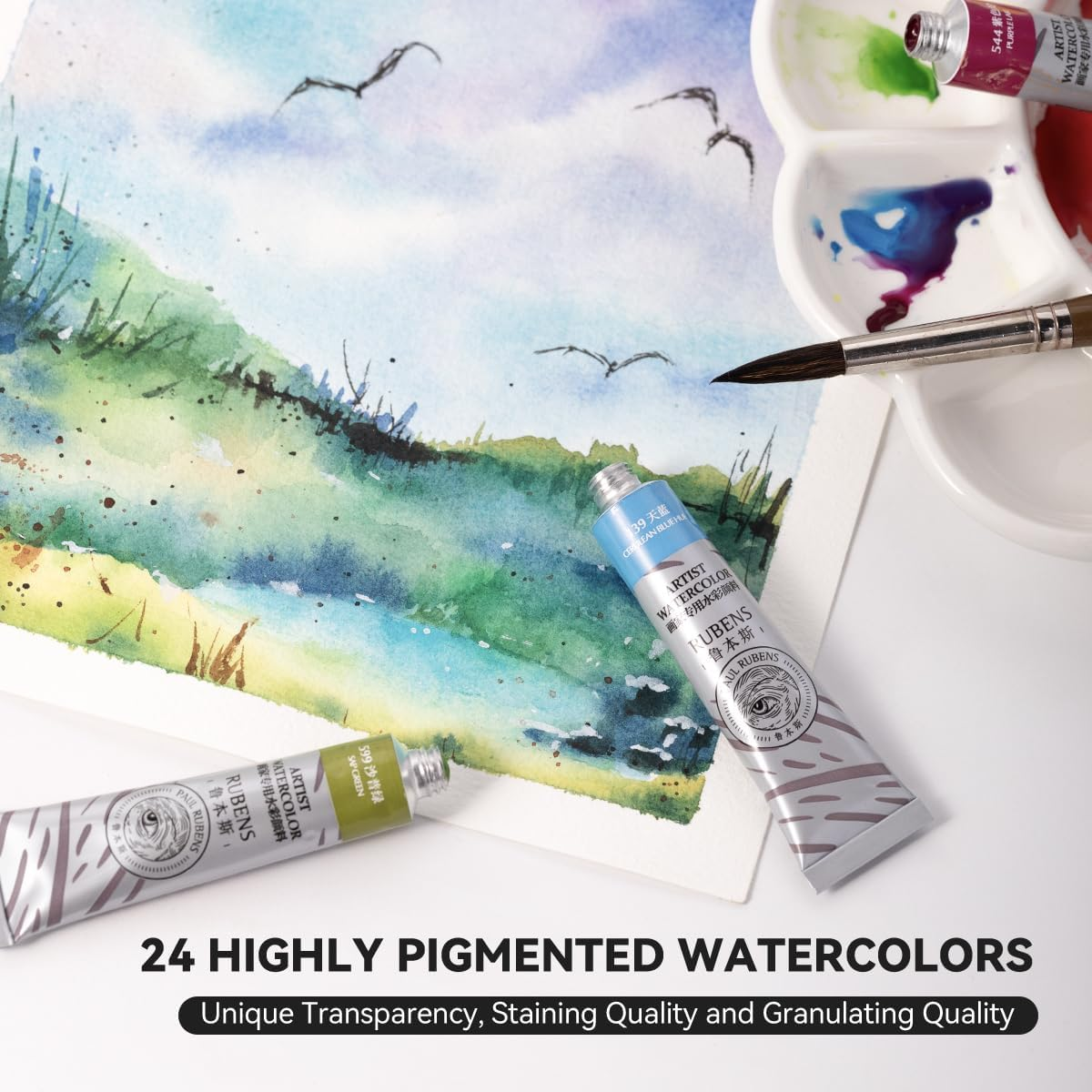 Paul Rubens Watercolor Paint Set 24 Vibrant Colors 12Ml / 0.4 Fl Oz Tubes, Watercolor Tubes with Great Value, Water Color Paints Art Supplies for Adults, Kids, Artists & Beginners & Academy Grade image number 3