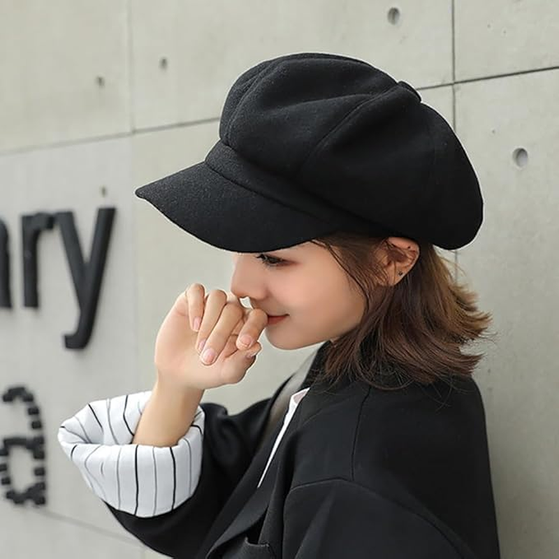 Women'S Newsboy Cap Felt Visor Beret Hat Cabbie or Painter Outdoor Hat for Fall Winter Warm Cap image number 5
