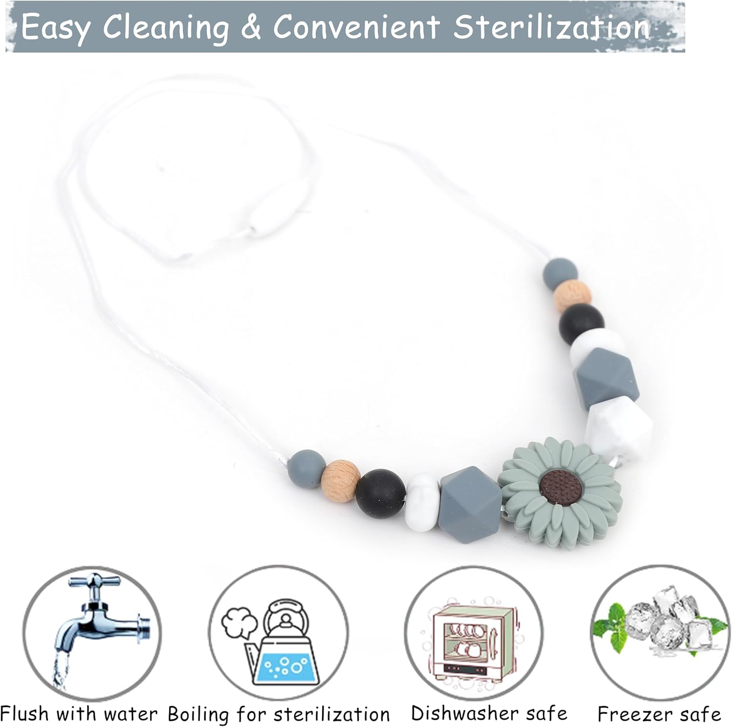 TERJIO Silicone Breastfeeding Necklace - Silicone Jewelry for New Mothers, Emotional Calming Nursing Newborn Sensory Fidget Necklace, Bohemian Daisy Decoration., 12.2In*3.9 In, Silicone, No Gemstone image number 6