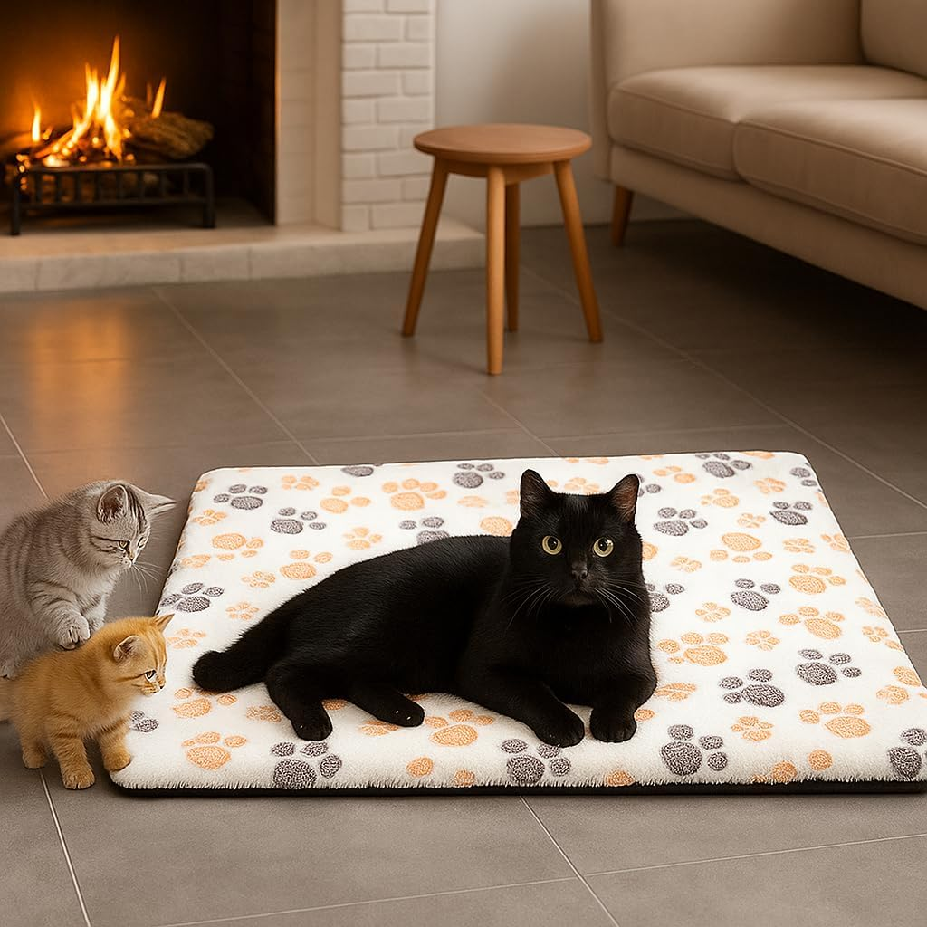 Self-Warming Cat Dog Bed 60&times;48Cm &ndash; Self-Heating Thermal Pet Mat with Aluminium Core & Soft Removable Cover &ndash; No Electricity Needed &ndash; Washable, Non-Slip Winter Pad for Small Pets &ndash; Paw Print image number 5