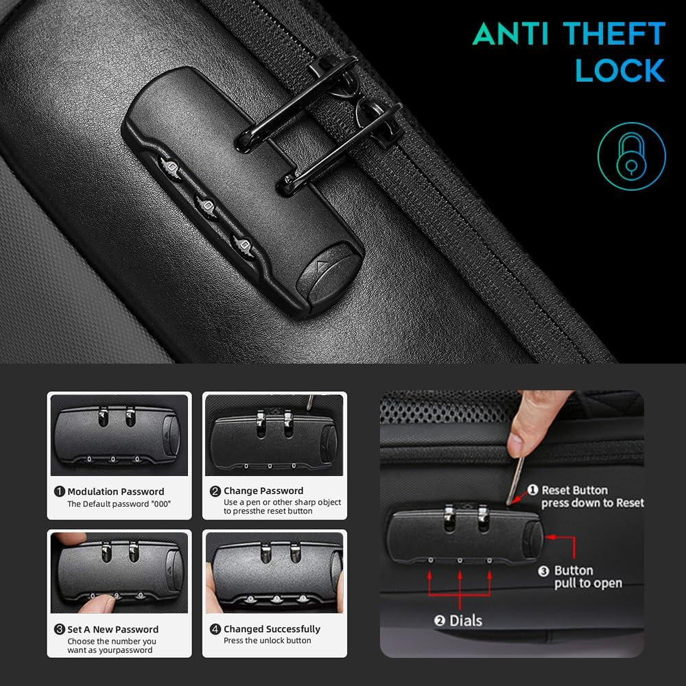 BANGE anti Theft Business Laptop Backpack Fits 15.6 Inch Notebook,Smart Work Backpack with USB Charging Port for School Office College Airplane, Black, Medium, Laptop 7216 image number 6