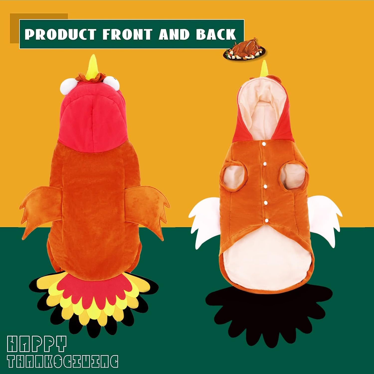 BWOGUE Large Dog Turkey Costume,Dog Thanksgiving Costume Winter Warm Pet Clothes Apparel for Thanksgiving Cosplay Dress up Fit for Medium to Large Dogs image number 4