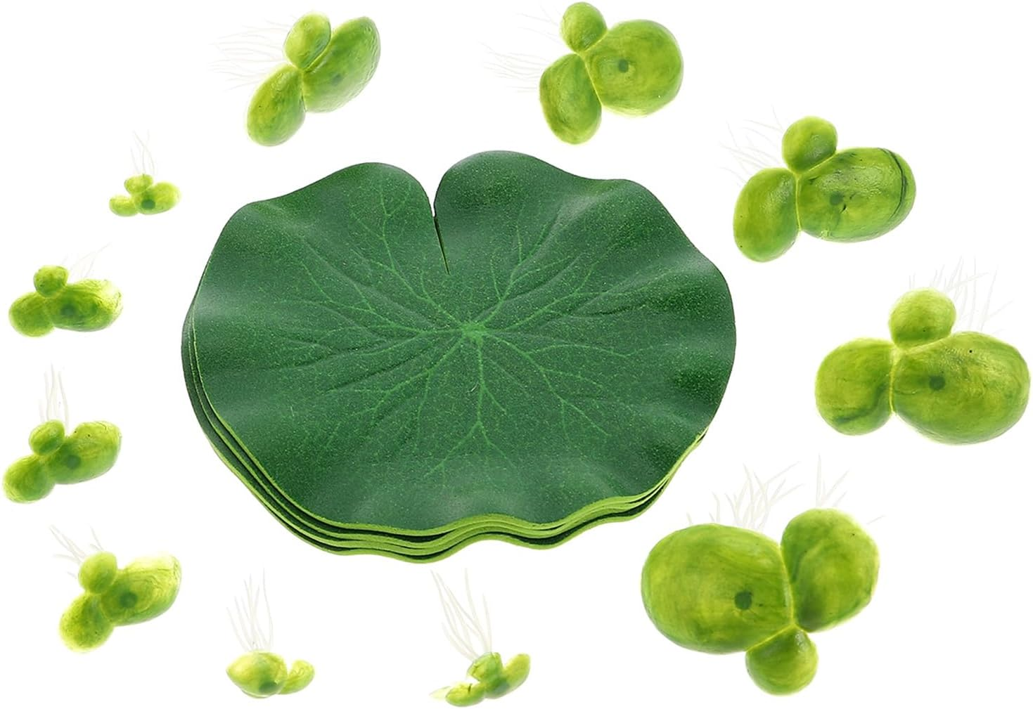 Amosfun Aquarium Plant Aritificial Floating Plants Lotus Leaves Duckweed - 4Pcs 10Cm Floating Lily Pad Pond Decorations and 2 Small Bags of Plastic Duckweed image number 1