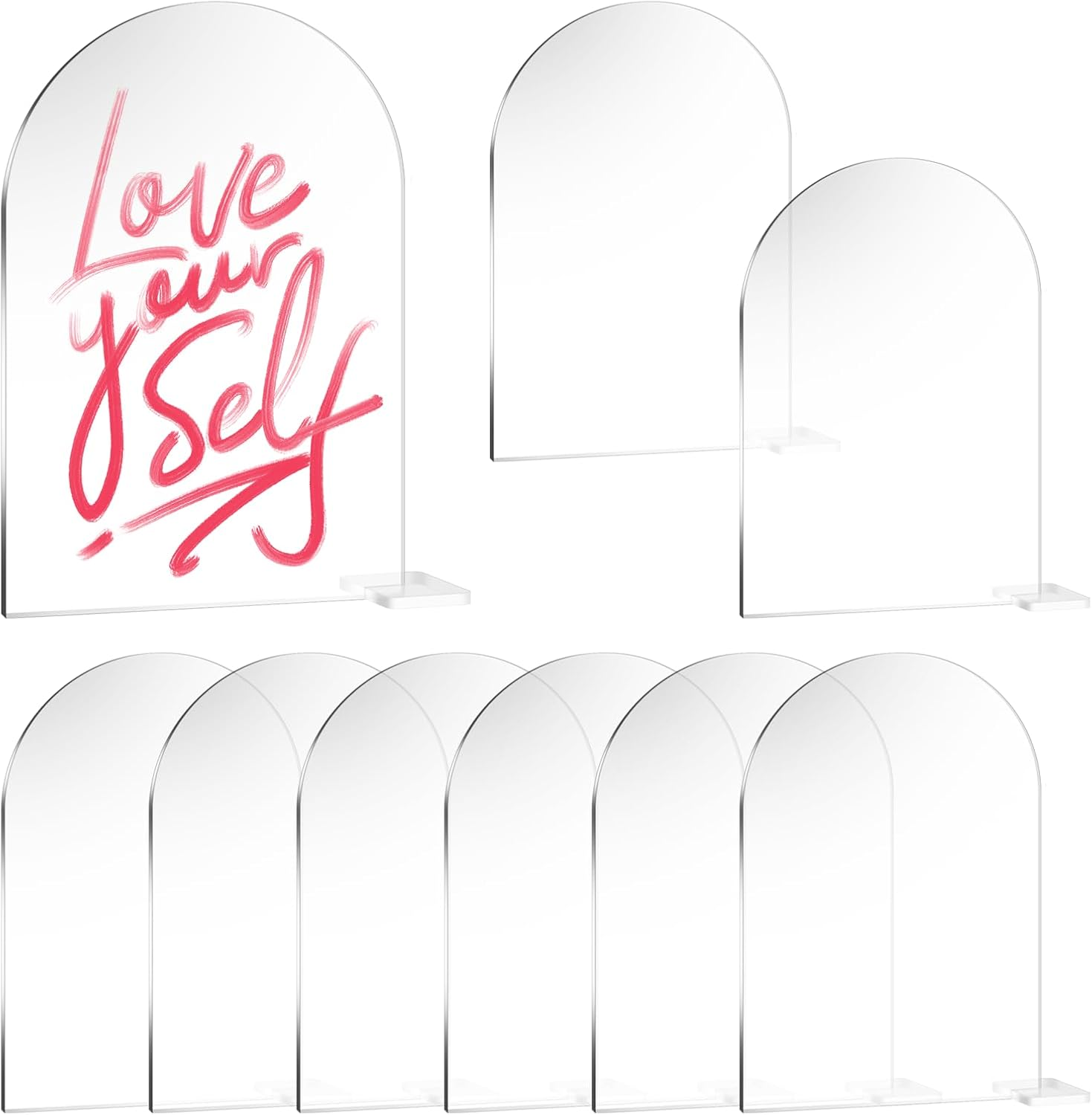 NILLOS Blank Acrylic Signs, 10 PCS Arched round Top Table Number Card Holders with Clear Stand Seating for DIY Wedding, Dinner, Party, Table Decorations (10 X 15 Cm/3.93 X 5.90 In) image number 6