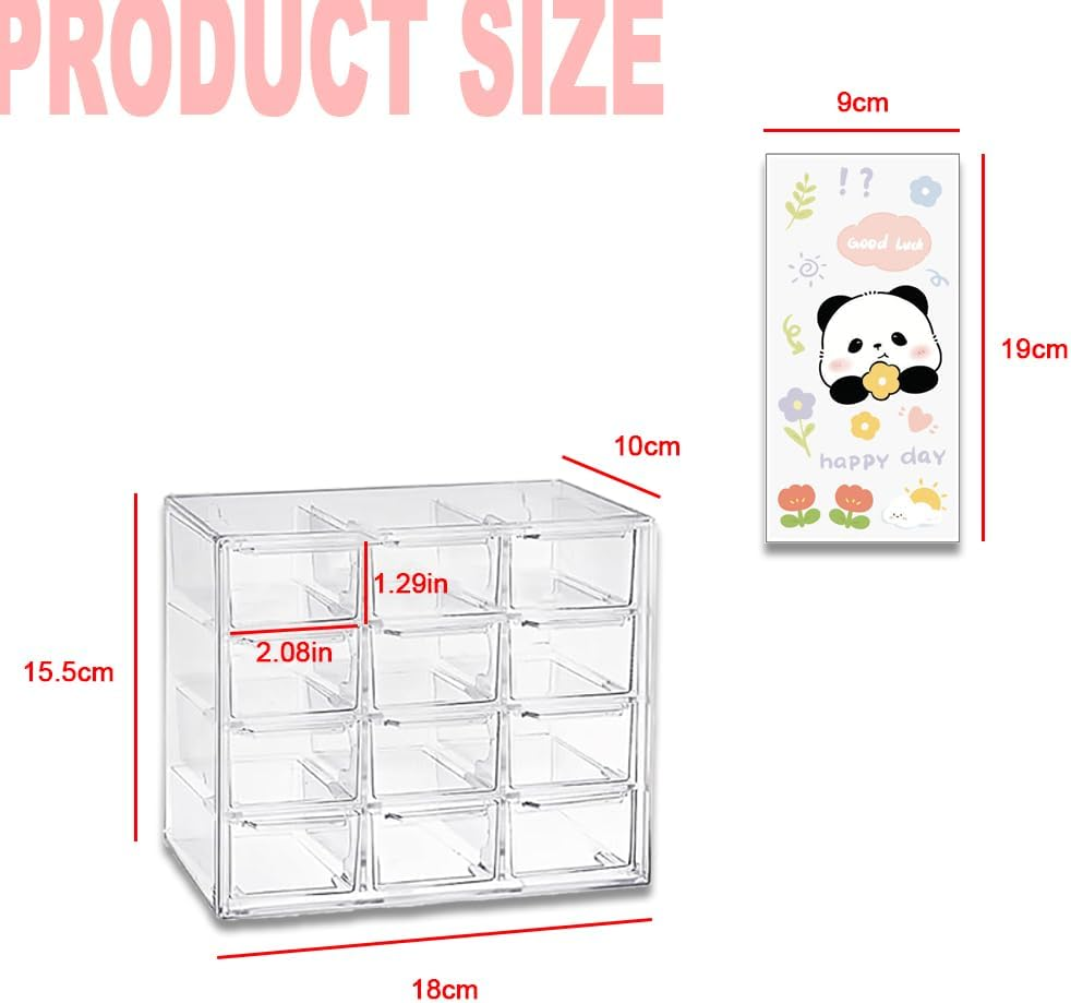 Clear Acrylic Desk Organizer with 12 Mini Stackable Drawers - Perfect for Makeup, Jewelry, Crafts & Office Supplies, Includes Sticker Labels (2) image number 1