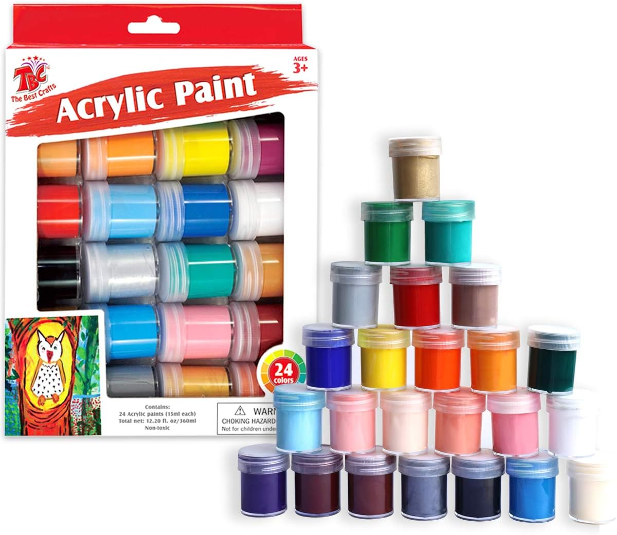 TBC the Best Crafts Creative Acrylic Paint Set, 24 Basics Colors with Bottles (15Ml/0.5Oz), Rich Pigments, Non Toxic for School, Arts and Crafts Projects