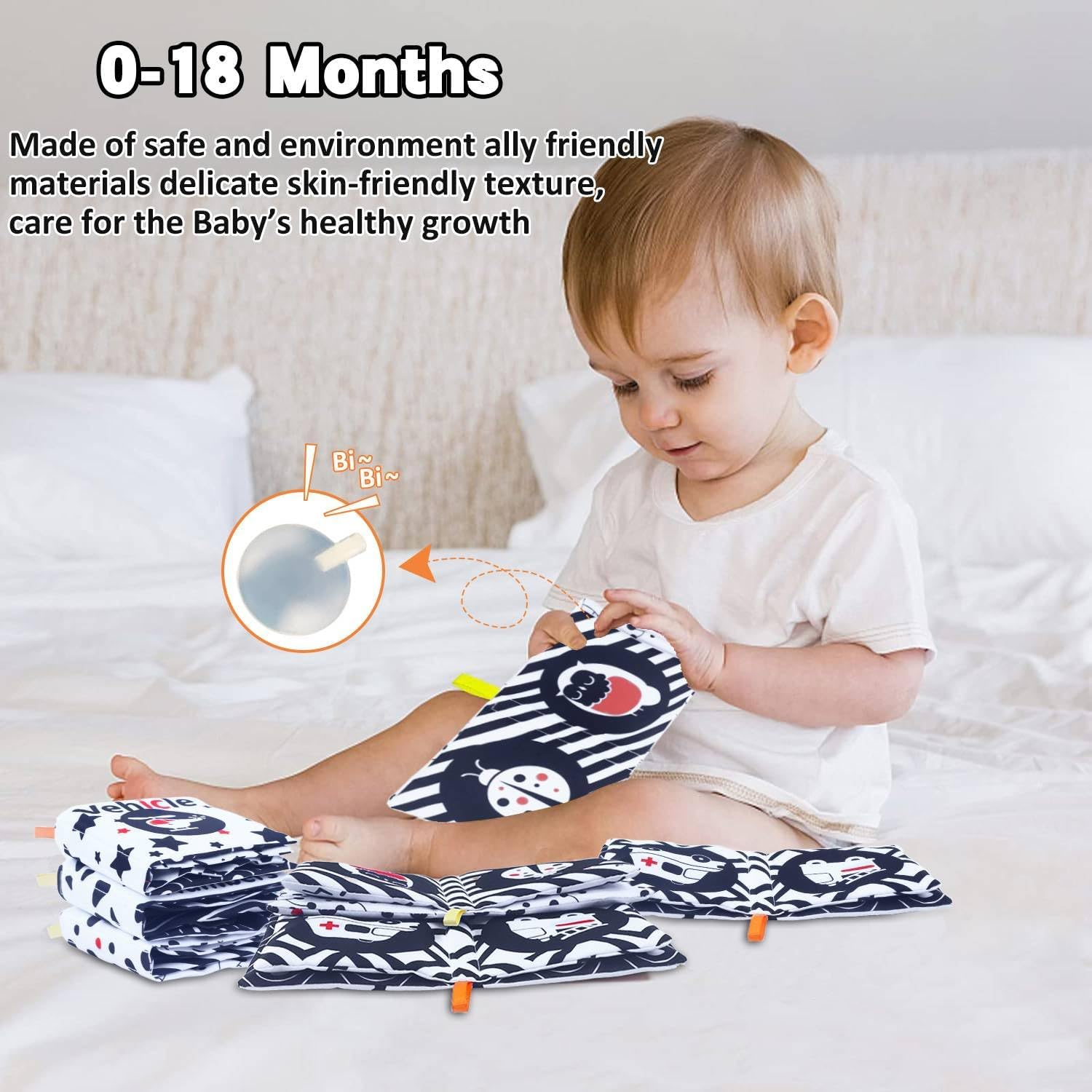 Baby Books Toys, 3 Pack White and Black Cloth Book Set, Touch and Feel Crinkle Cloth Book for Infant Babies 0-6 Months, Early Education Sensory Soft Toy, Baby Gifts Christmas Stocking Stuffers image number 5