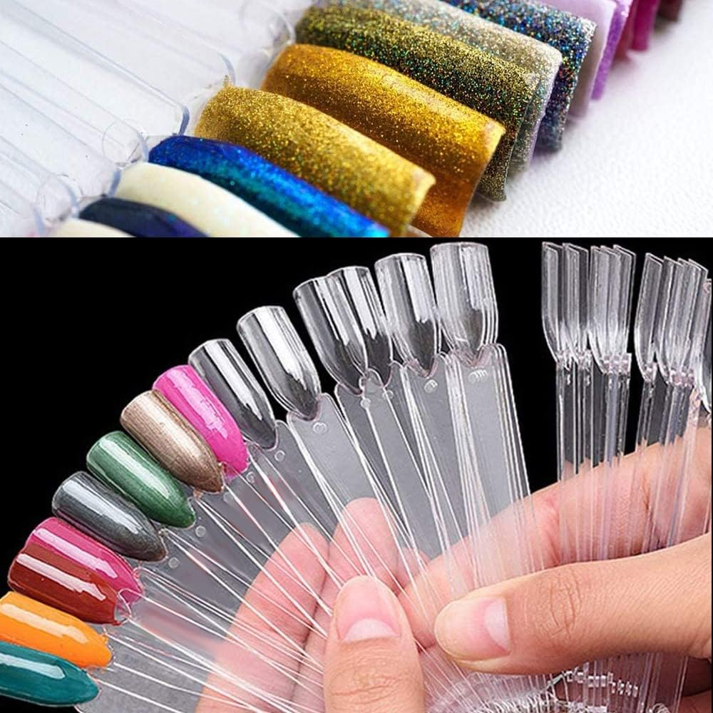Nail Swatches 100Pcs Nail Swatch Sticks Nail Colour Display Nail Display Tips Nail Art Tips Sticks with Metal Ring for Nail Salon and Beginners(Clear) - Clear+Natural+Labels image number 4