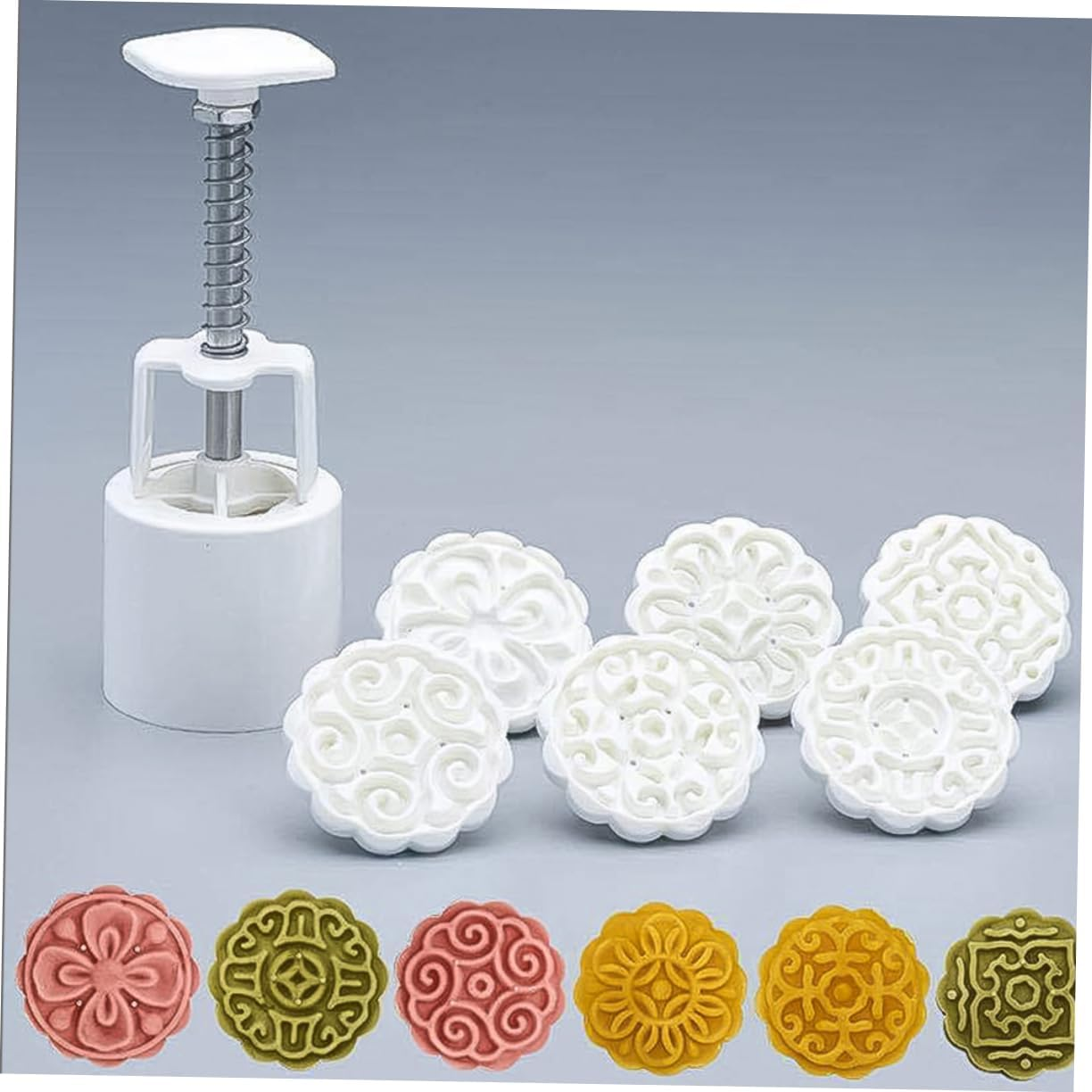 2 Set Baking Mooncake Mold Cake Cookie Mold Stamp Cake Puck Mold Cookie Stamps Festival Cake Mould Hand Press Christmas Decor Moon Cake Mold Plastic Green Bean Cake Party Supplies image number 6