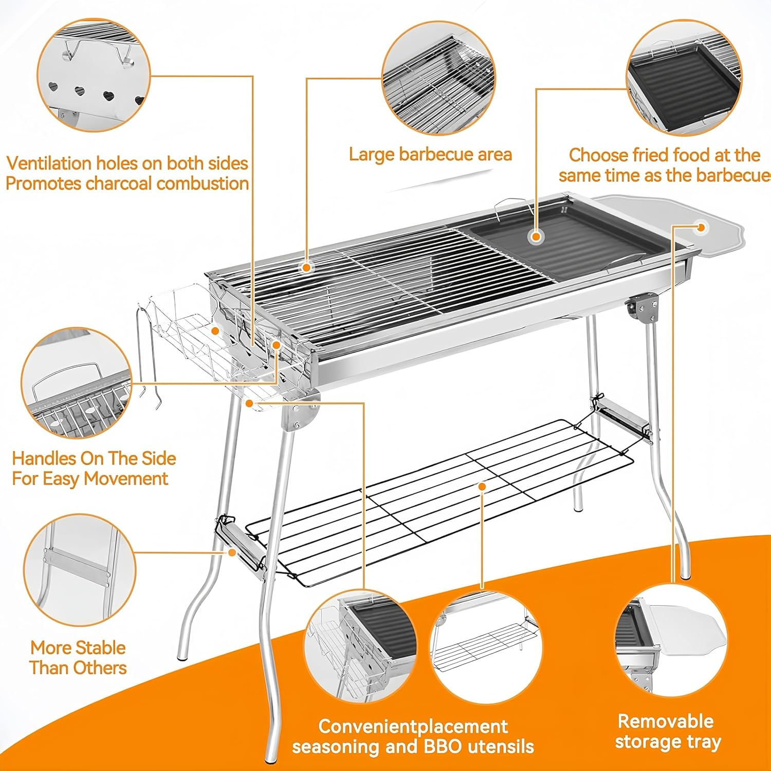 Charcoal Grill, 39 X 12 X 30 Inch Large Foldable Grill, Food Grade Sturdy and Heat-Resistant, Portable Storage Suitable for Five to Ten People, Used for Outdoor Cooking and Camping image number 5