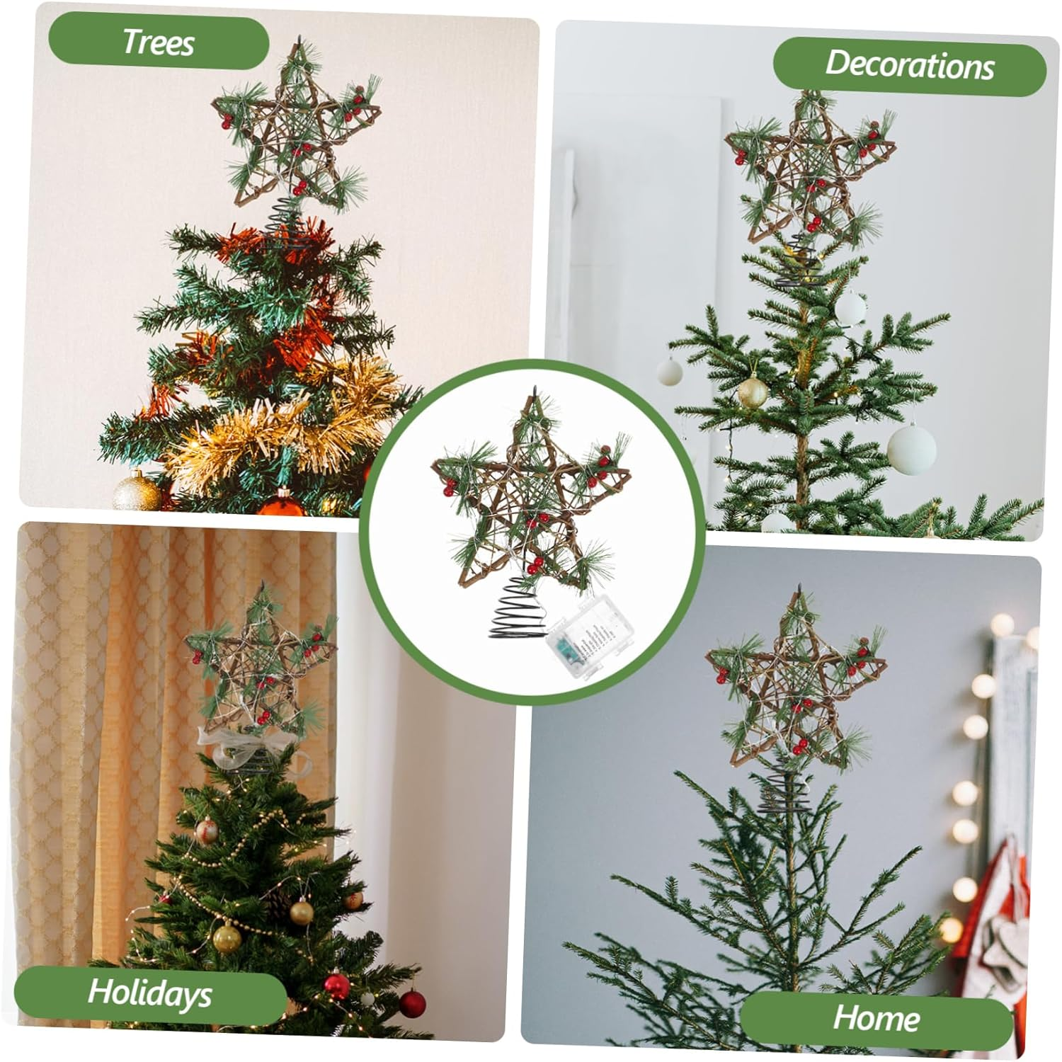 LED Wooden Christmas Tree Star Topper Five-Pointed Hollow Iron Ornament for Xmas Tree Adds Romantic Atmosphere - Assorted Color image number 3