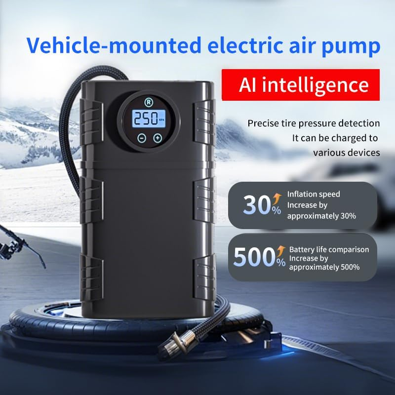 Car Tyre Inflator Air Compressor Portable Air Pump with Digital Display Dual-Dian Main Wireless Charging Model 150PSI Electric Tyre Pump with Auto Shutoff for Car, Motorcycle, Bike, Ball image number 2