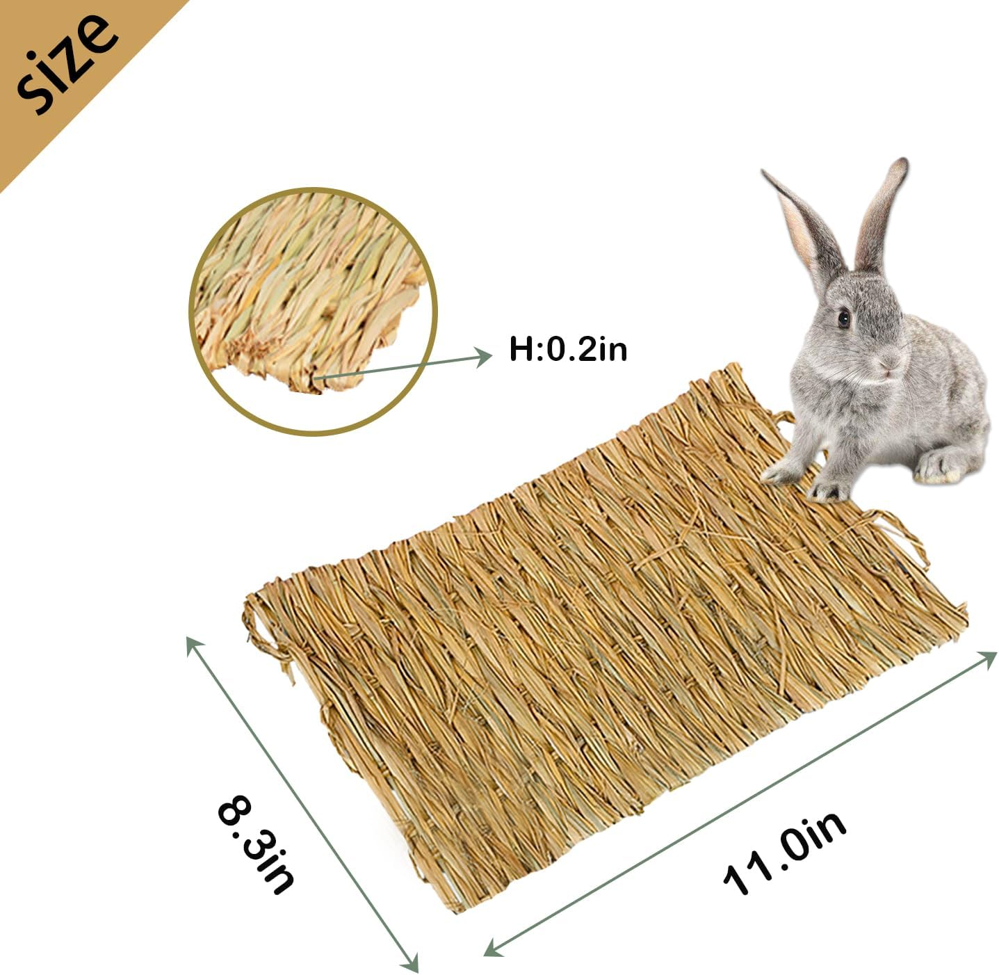 MUYG Rabbit Grass Mat,Grass Mats for Rabbits Bunny Natural Straw Woven Bed Small Animal Hay Matt Sleeping, Chewing, Nesting and Toys for Guinea Pig Hamster and Rat Bed Mat (6 Pcs) image number 2