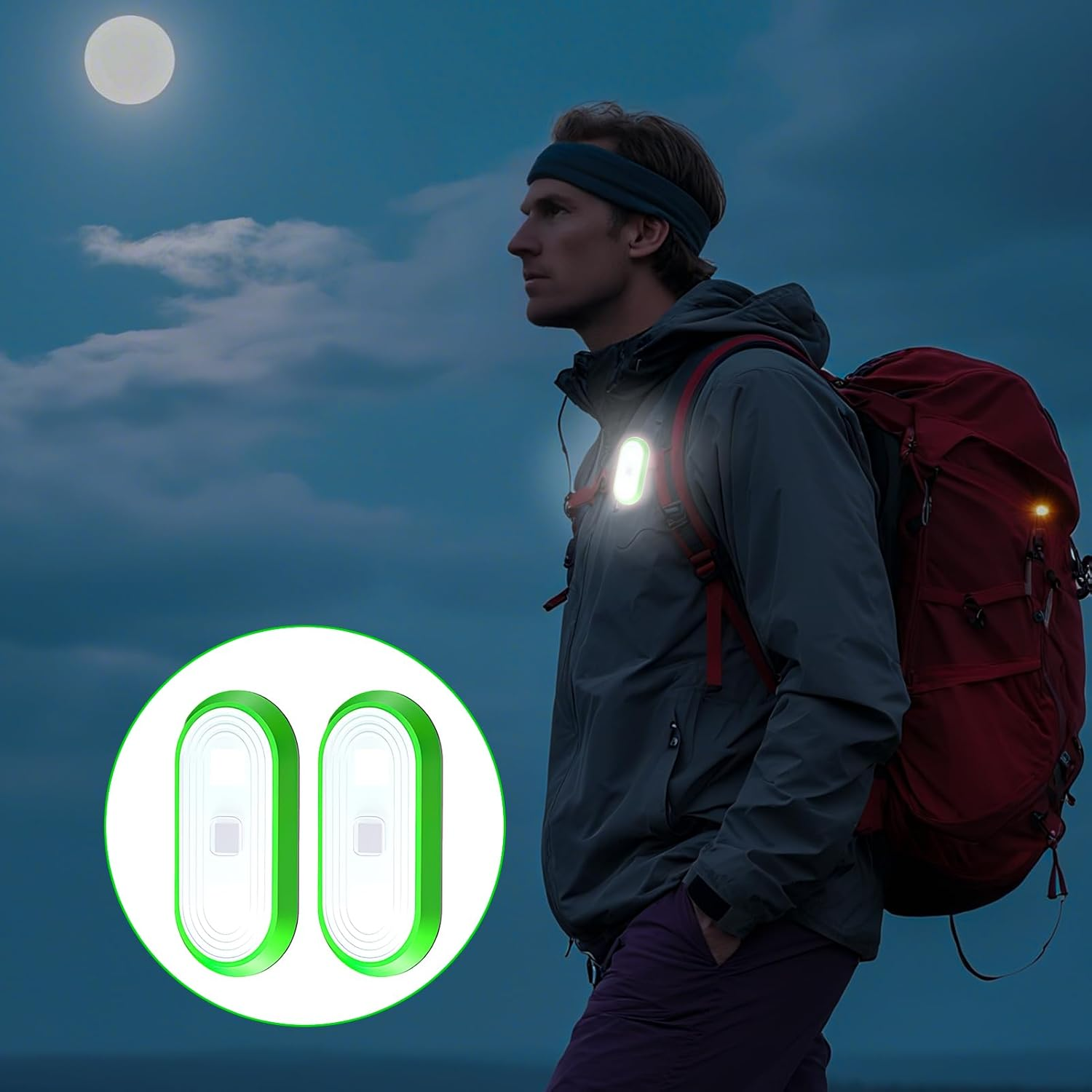 2 Pcs Small Clip on Running Light, Mini LED Torch for Runners Night Walking & Dog Outdoor Activities, Lightweight Hands Free Clip-On Flashlight 3 Light Modes Touch Adjustment (Green)