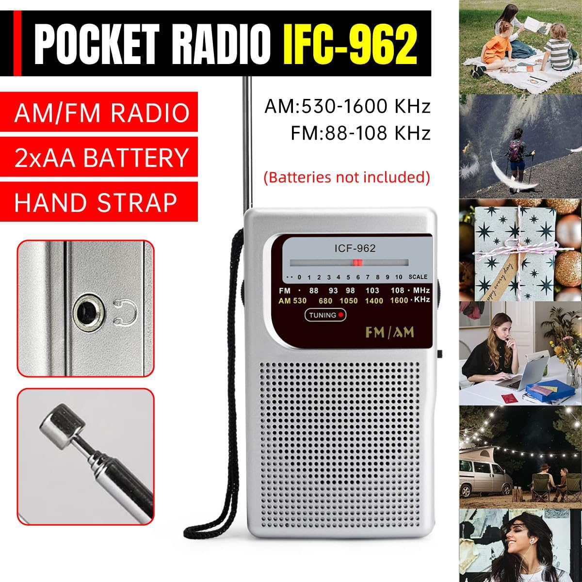 AIMALL Retro Portable AM/FM Radio - Vintage Two-Band Radio with 800 Hours Battery Life, Clear Reception, and AUX Jack image number 5