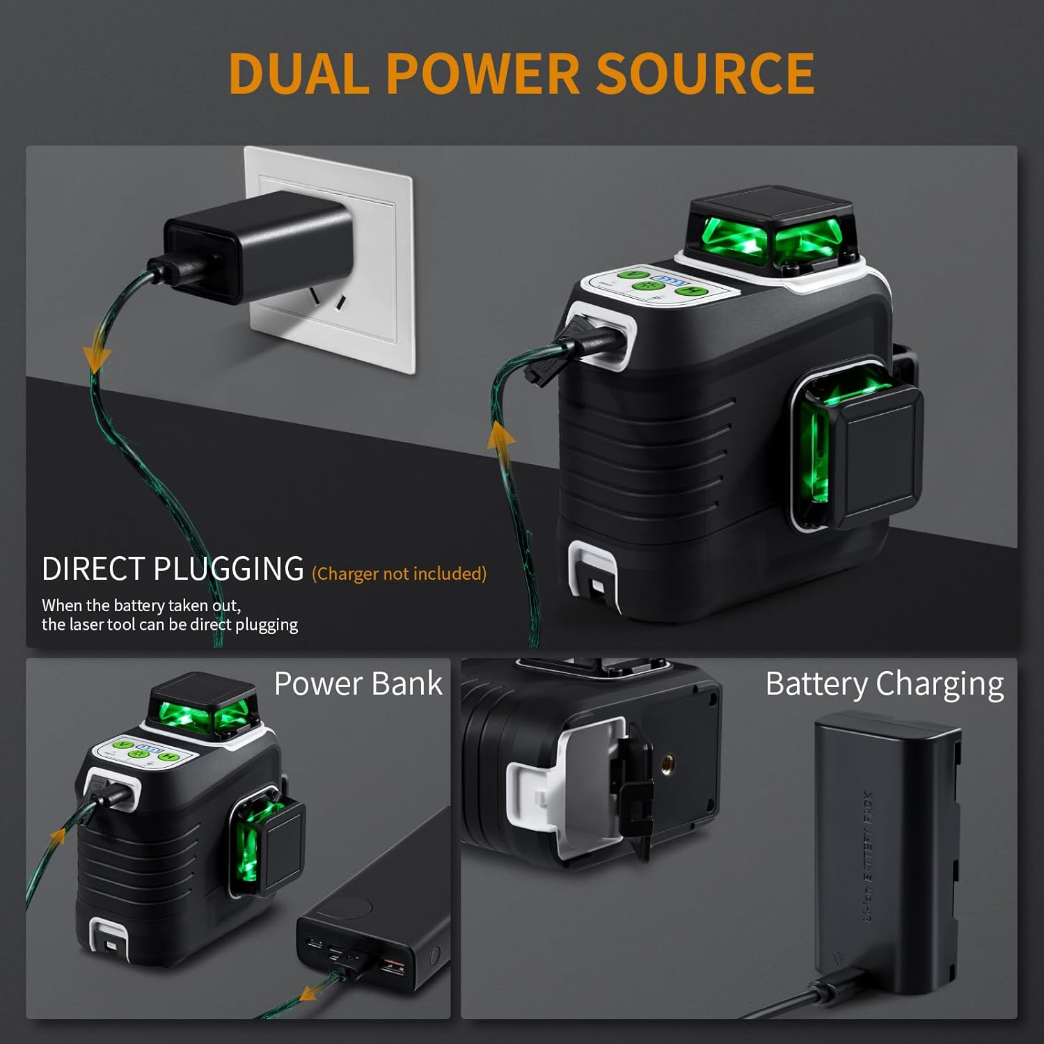 Firecore Laser Level with Tripod, 3 X 360&deg; Rechargeable Green Self Leveling Cross Line Laser with 60" Compact Tripod for Construction/Picture Hanging, 2 Li-Ion Batteries and Remote Control Included image number 4