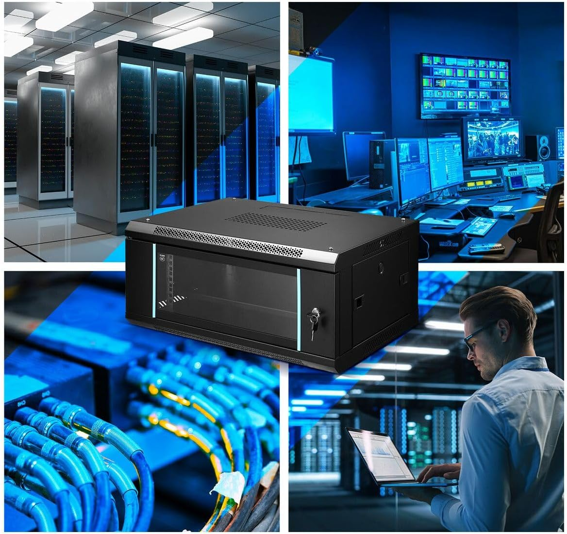 AUSWAY 4U Network Server Cabinet Wall Mount Data Rack Enclosure 19 Inch Deep with Locking Glass Door Removable Side Panels for IT Computer Equipment image number 4