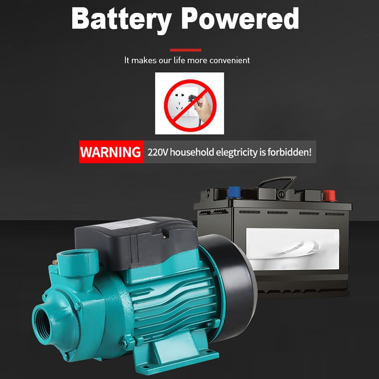 Transfer Water Pump, 12V 24V Solar Water Pump, 25M Lift Self-Priming Pump, Solar Water Supply Vortex Pump for Shallow Well Jet, Irrigation Transfer, 35L/Min, Sturdy Construction image number 3